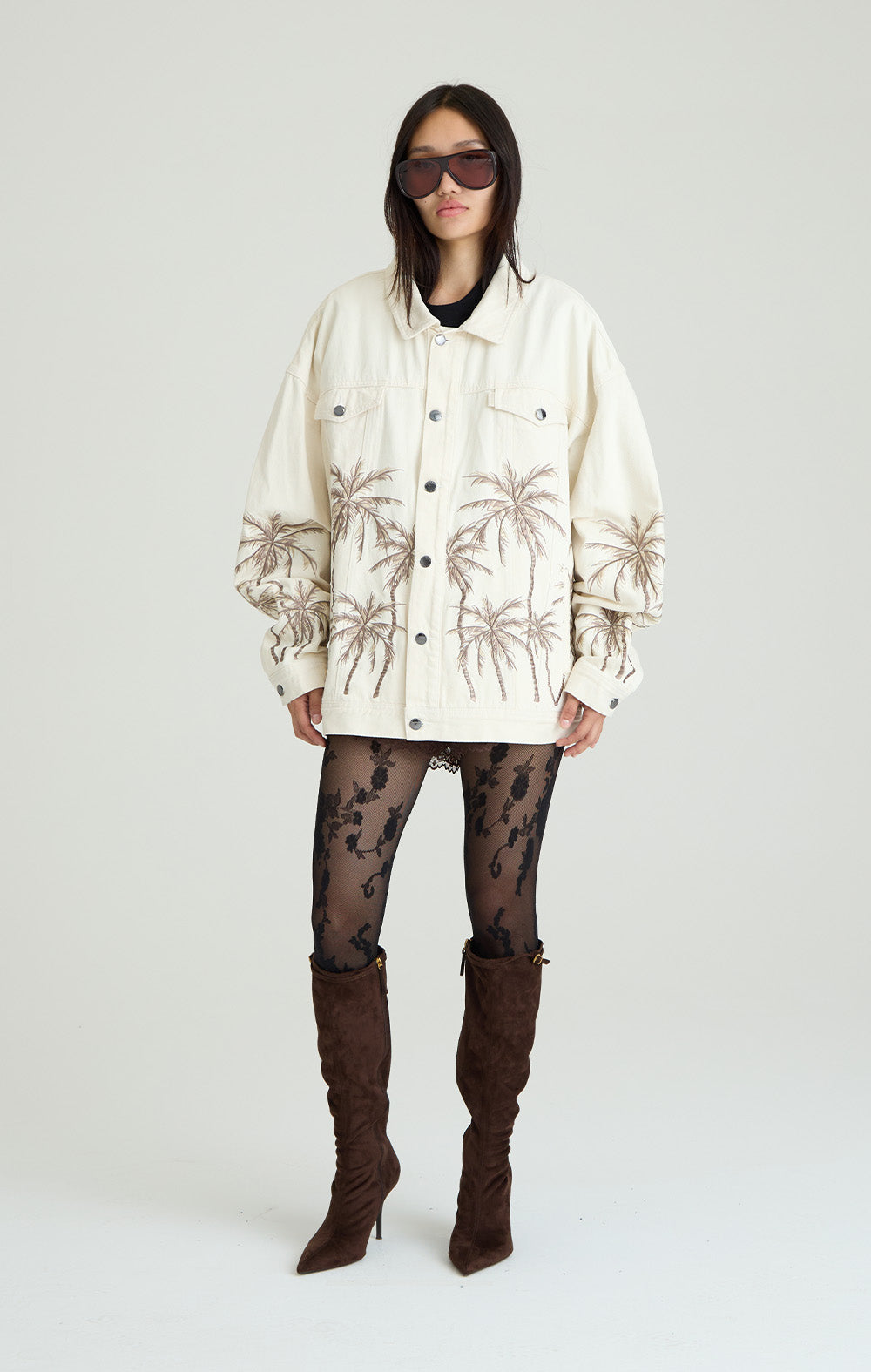 Beige Palm Denim Jacke