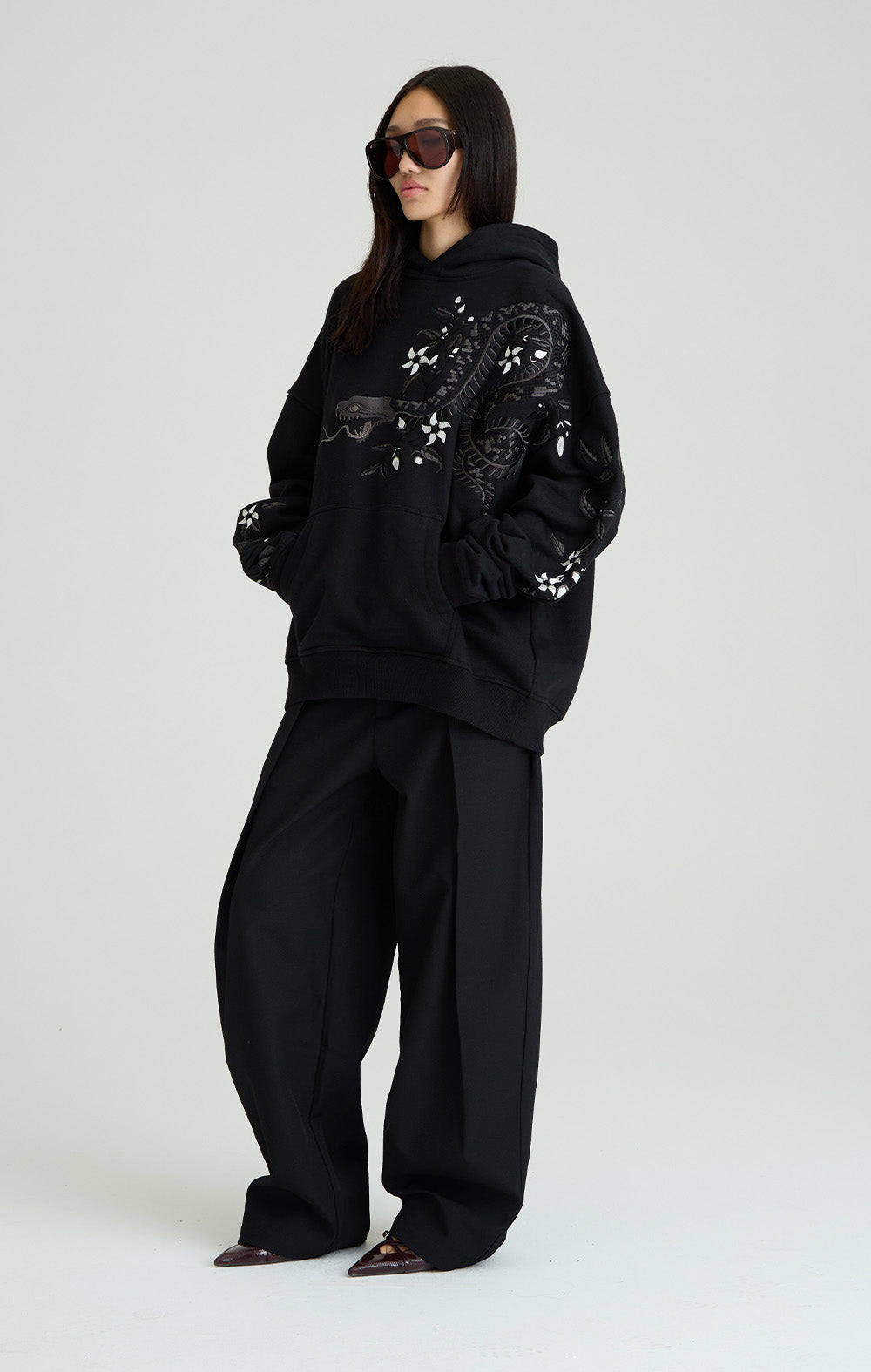 Night Python Embroidered Hoodie