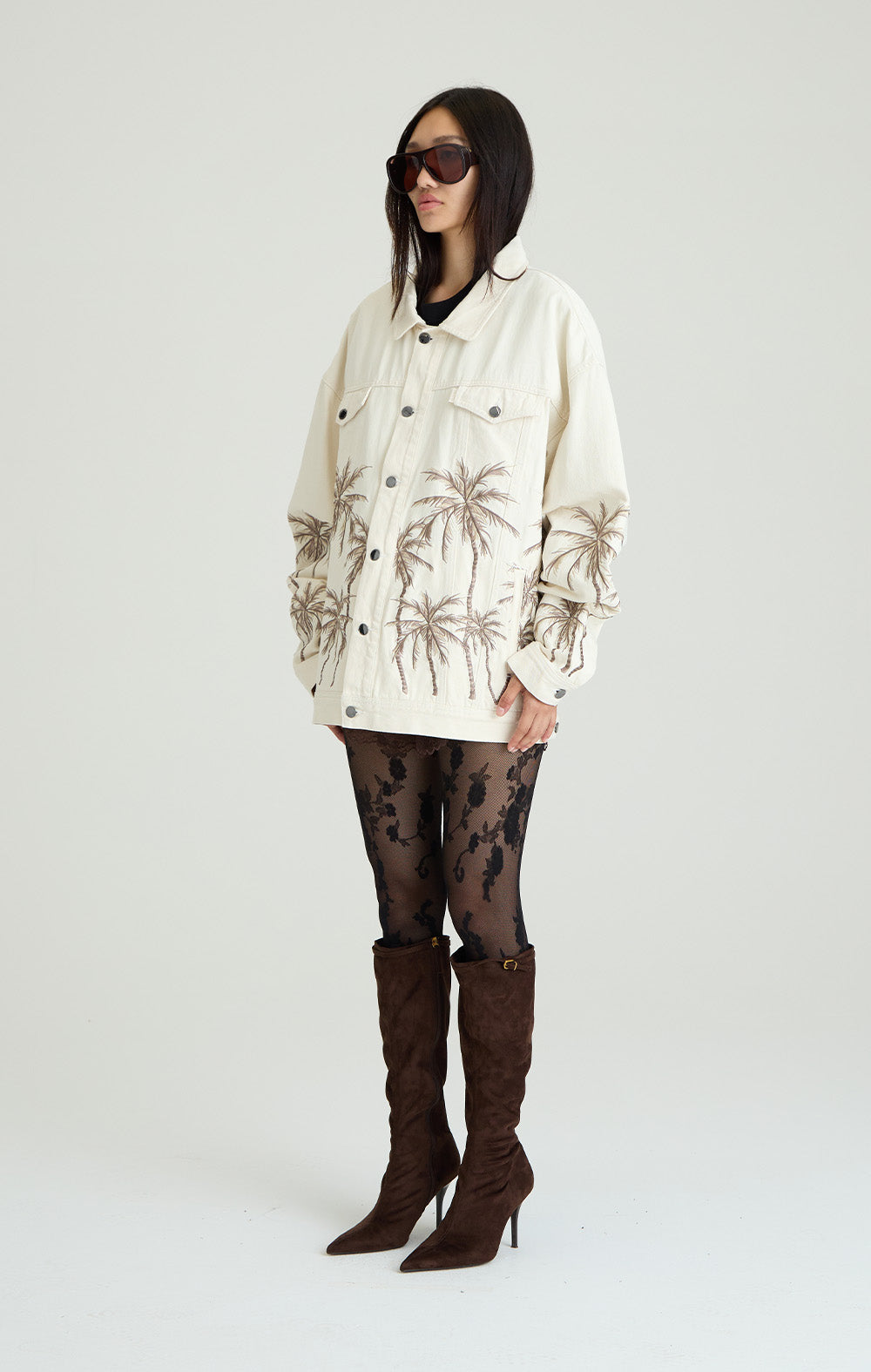 Beige Palm Denim Jacke