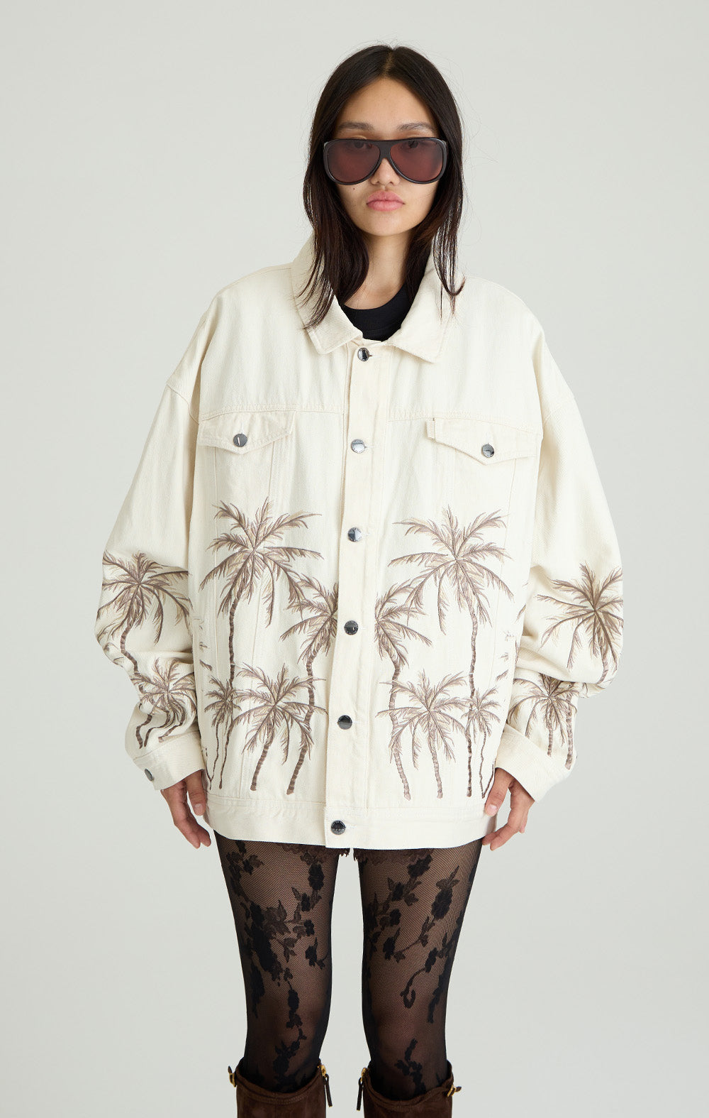 Beige Palm Denim Jacke