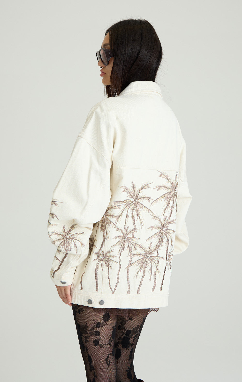 Beige Palm Denim Jacke