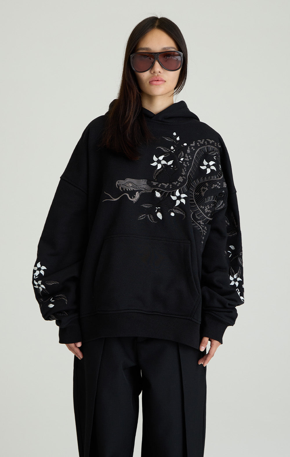 Night Python Embroidered Hoodie