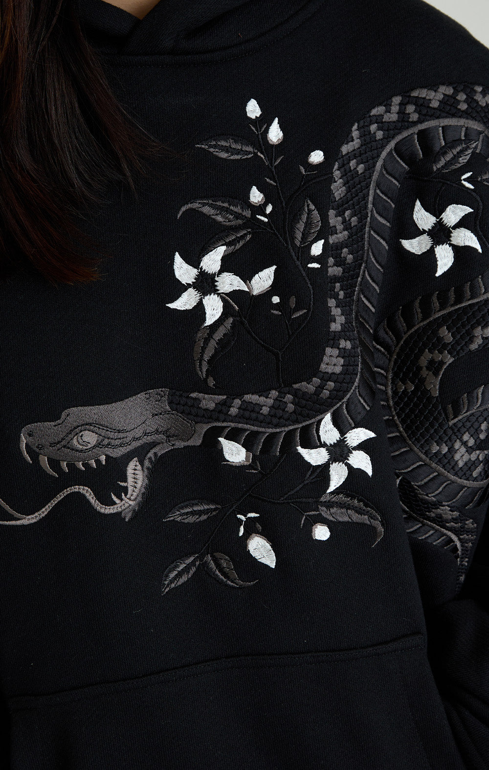 Night Python Embroidered Hoodie