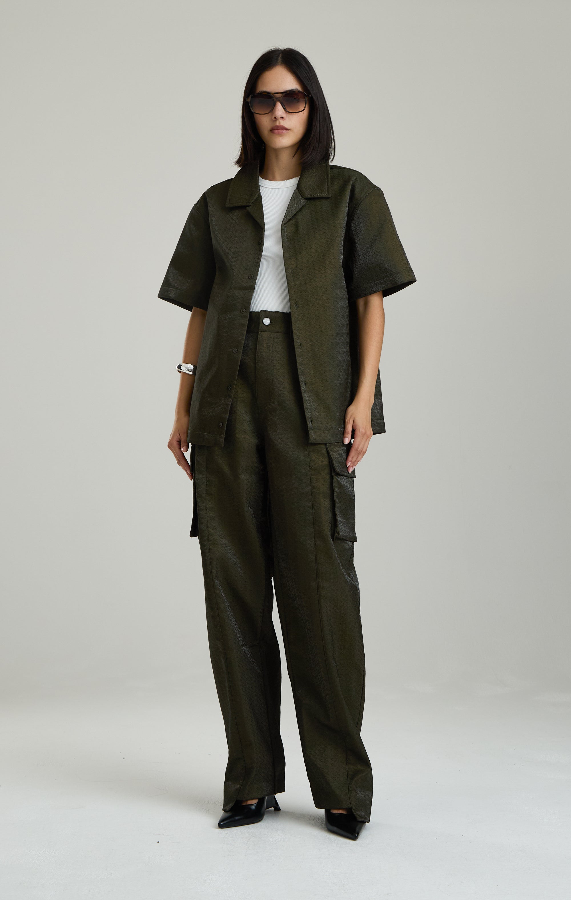 IRIDESCENT GREEN EMBROIDERED SHIRT