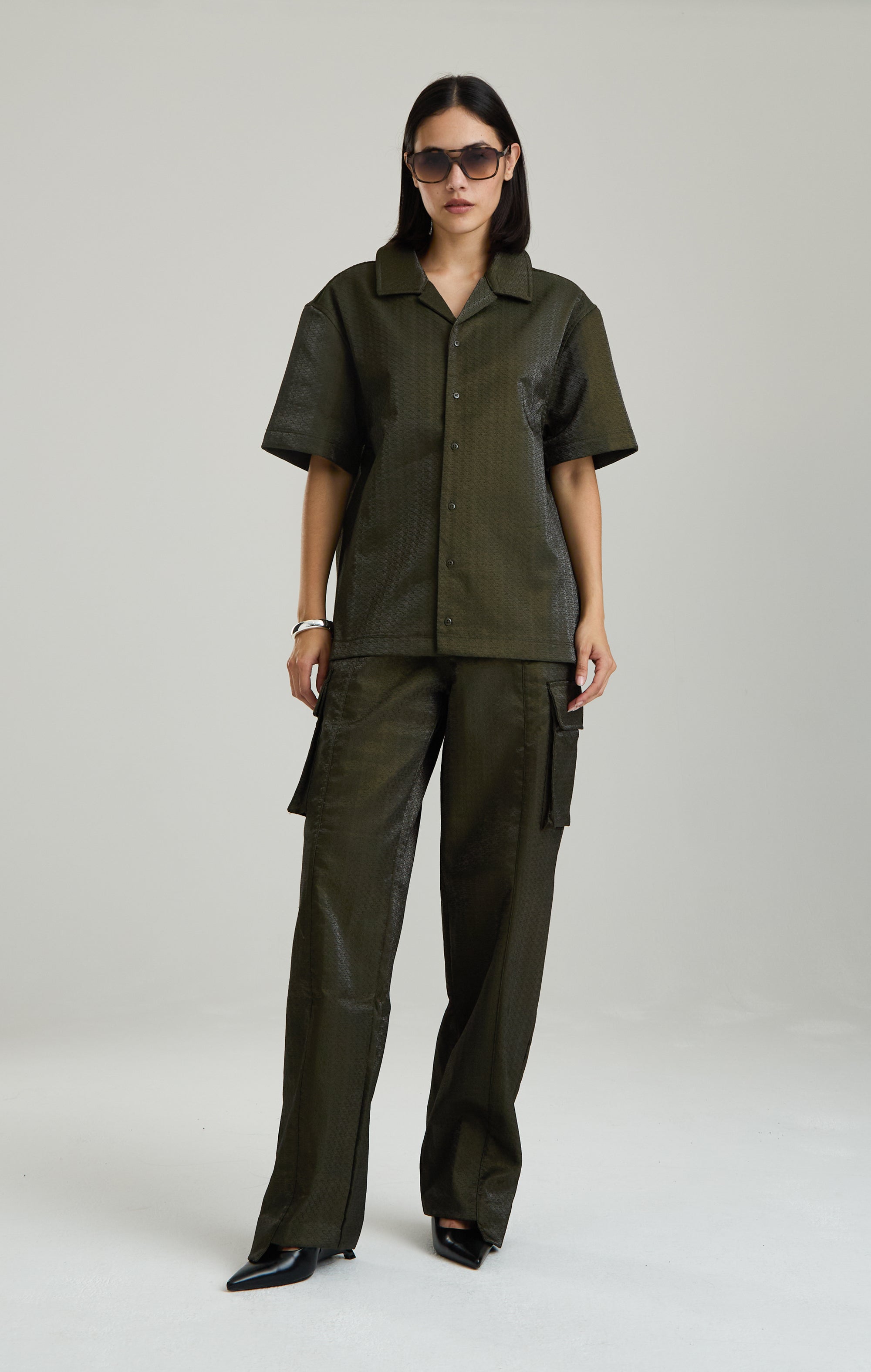 IRIDESCENT GREEN EMBROIDERED SHIRT