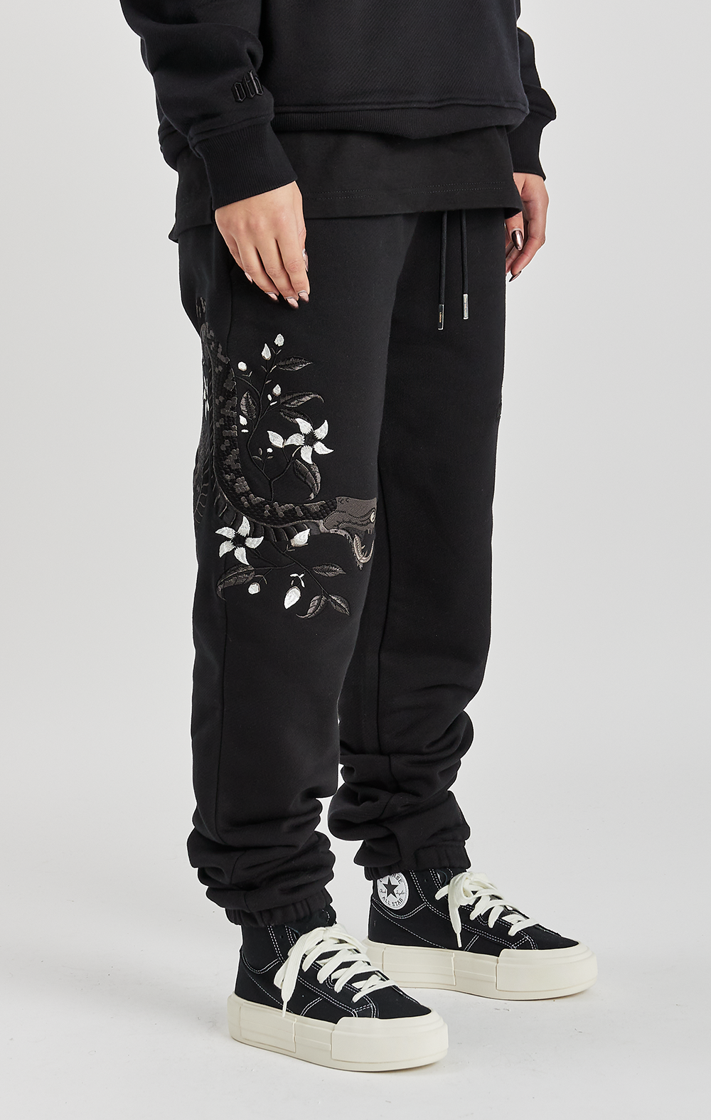 Night Python Embroidered Sweatpants