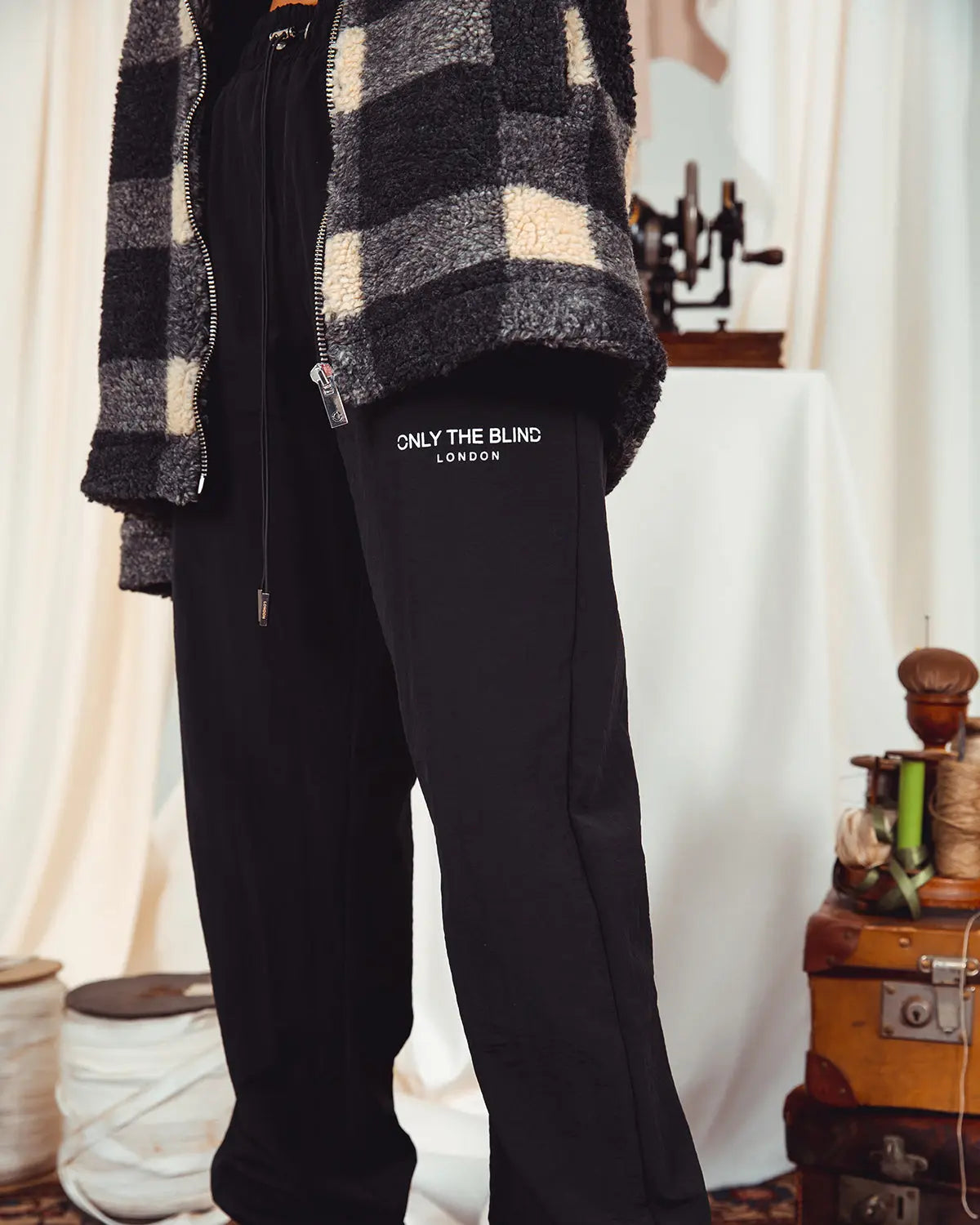Black Textured Nylon Joggers