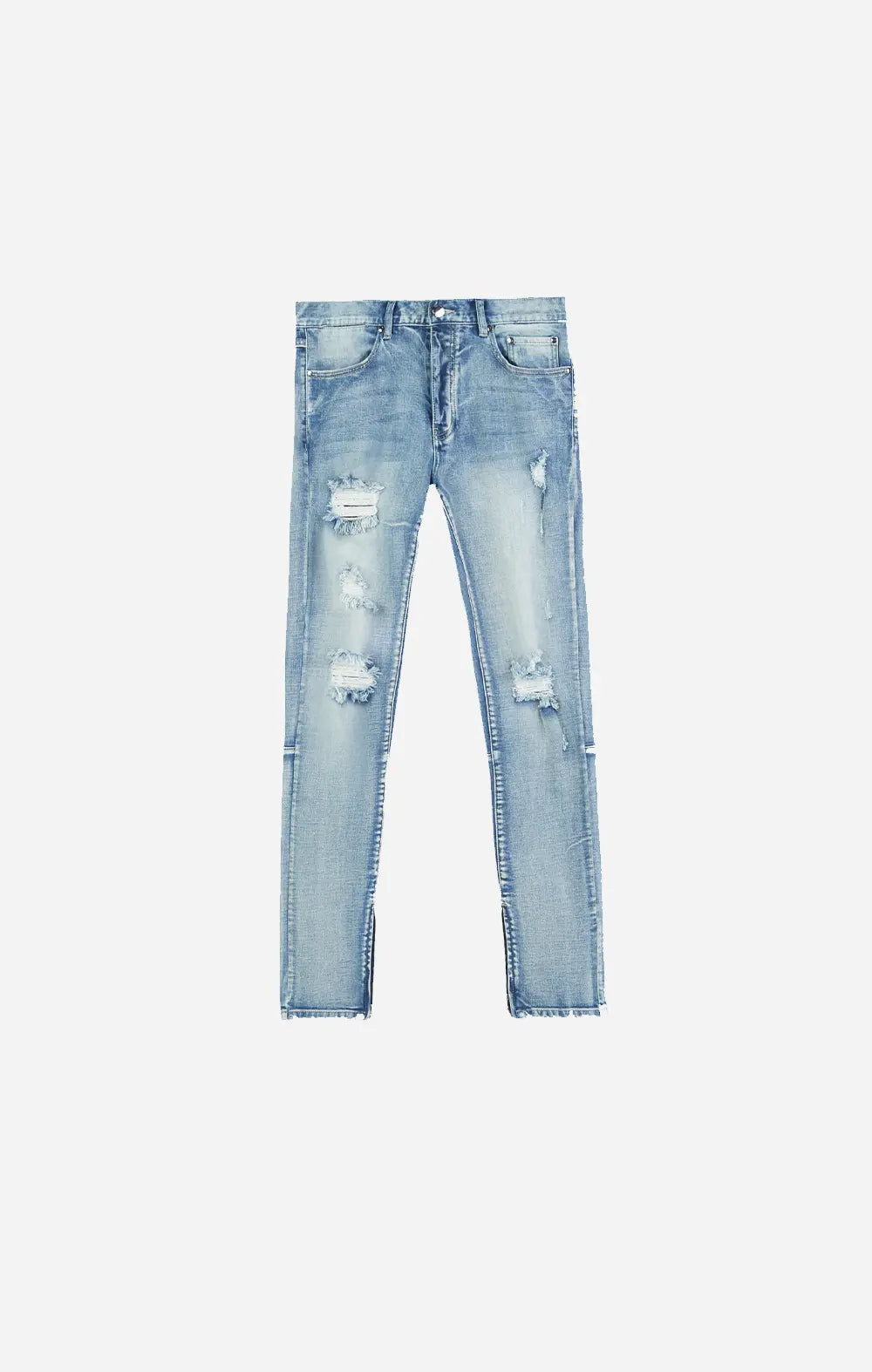 Blue Light Distressed Panel Denim - Main Image