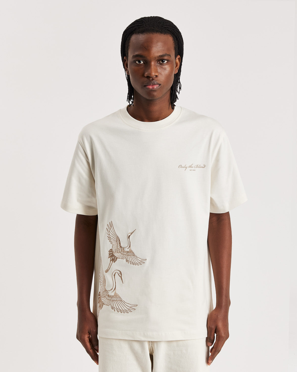 Ivory Crane Embroidered T-shirt