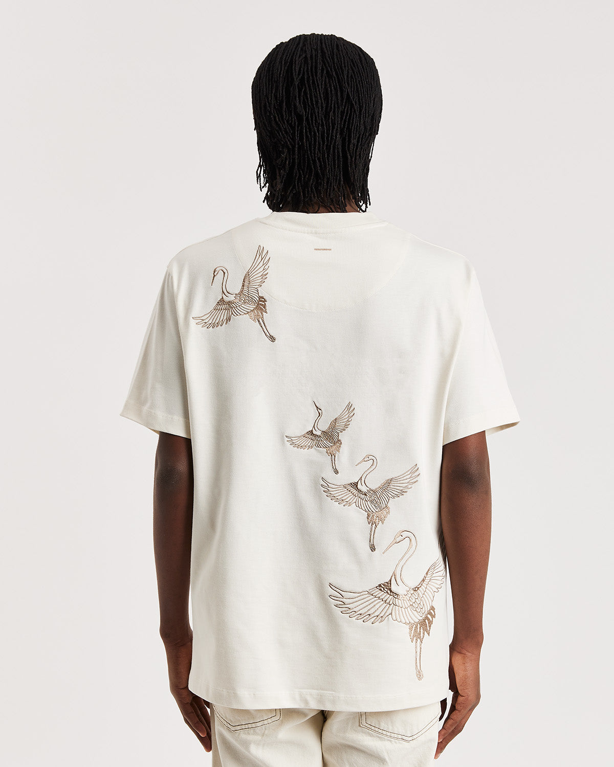 Ivory Crane Embroidered T-shirt