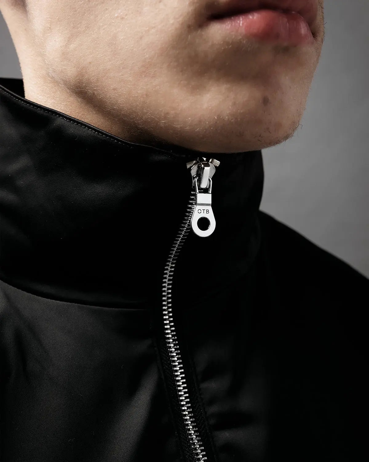 Black Satin Half Zip Bomber