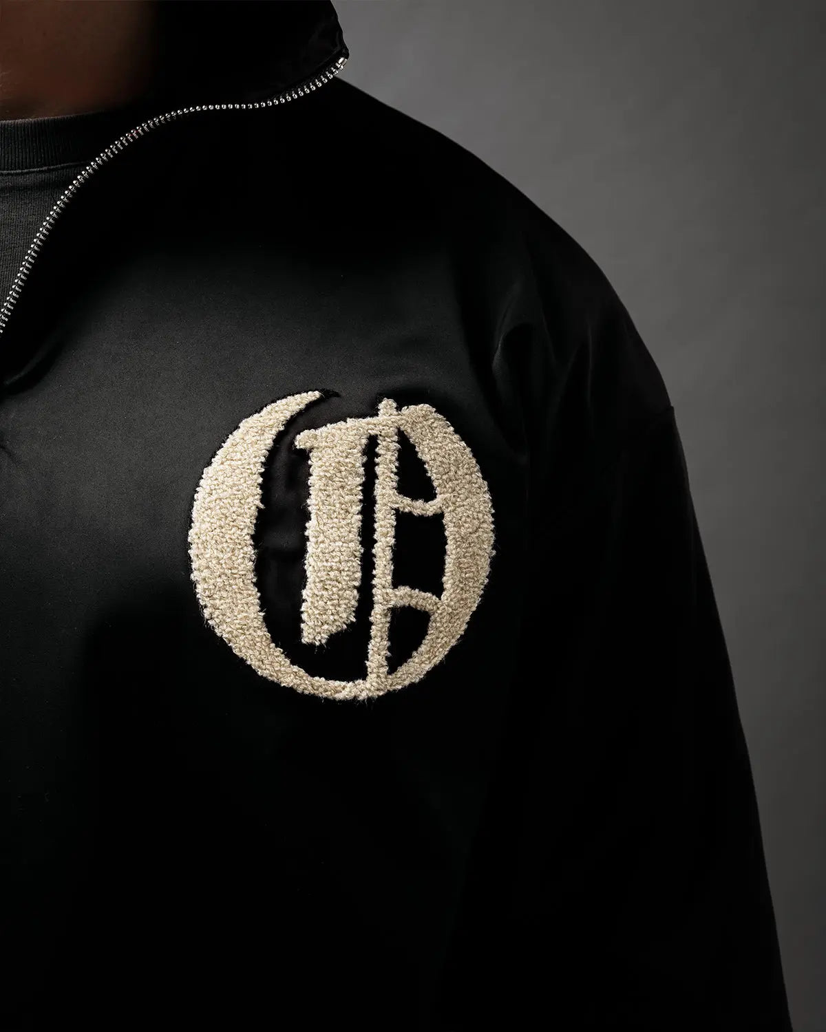 Black Satin Half Zip Bomber