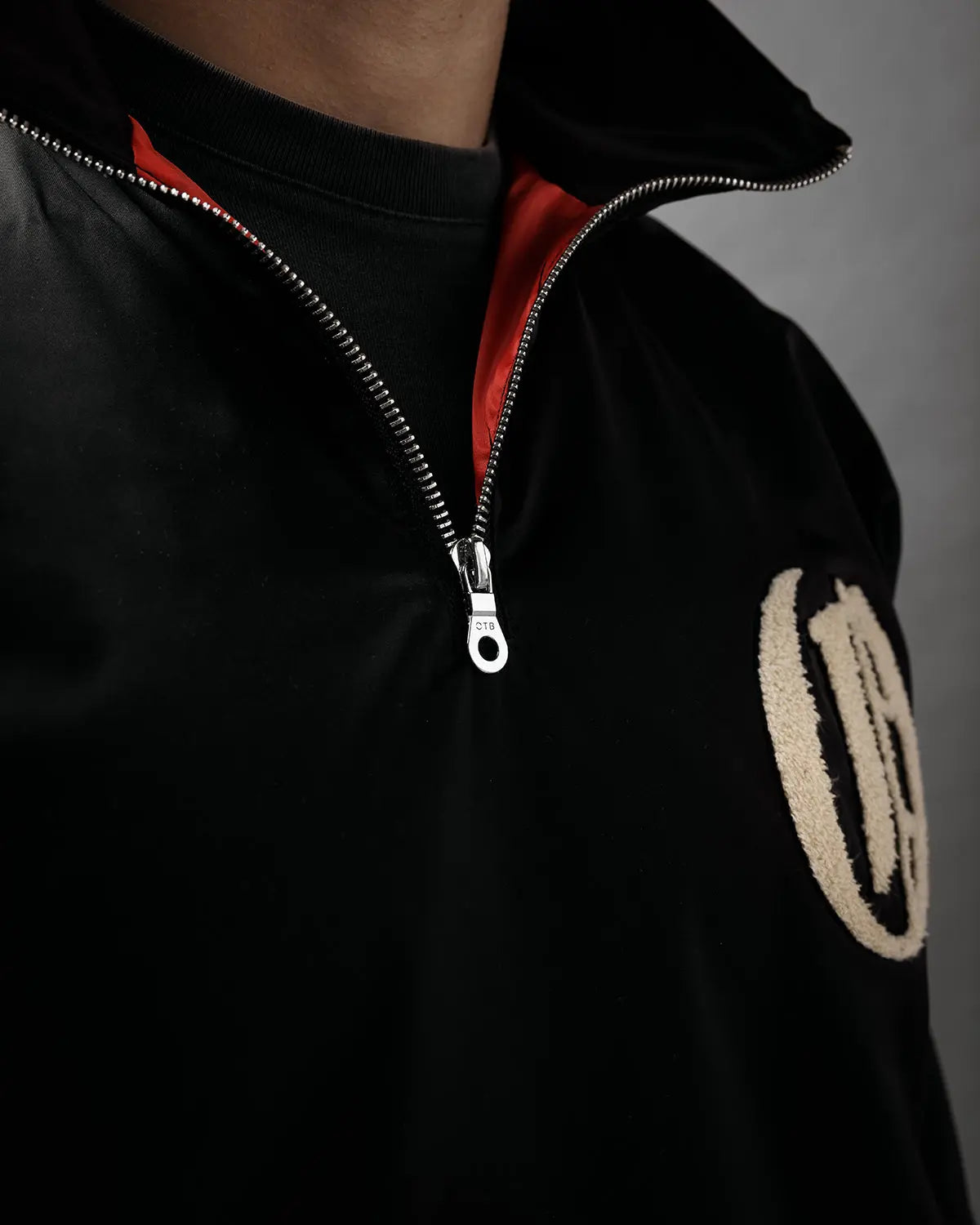 Black Satin Half Zip Bomber