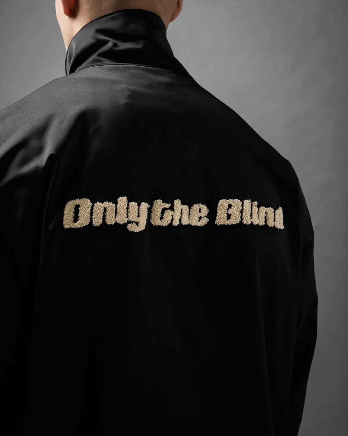 Black Satin Half Zip Bomber