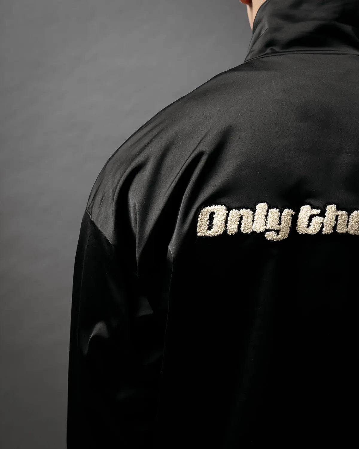 Black Satin Half Zip Bomber