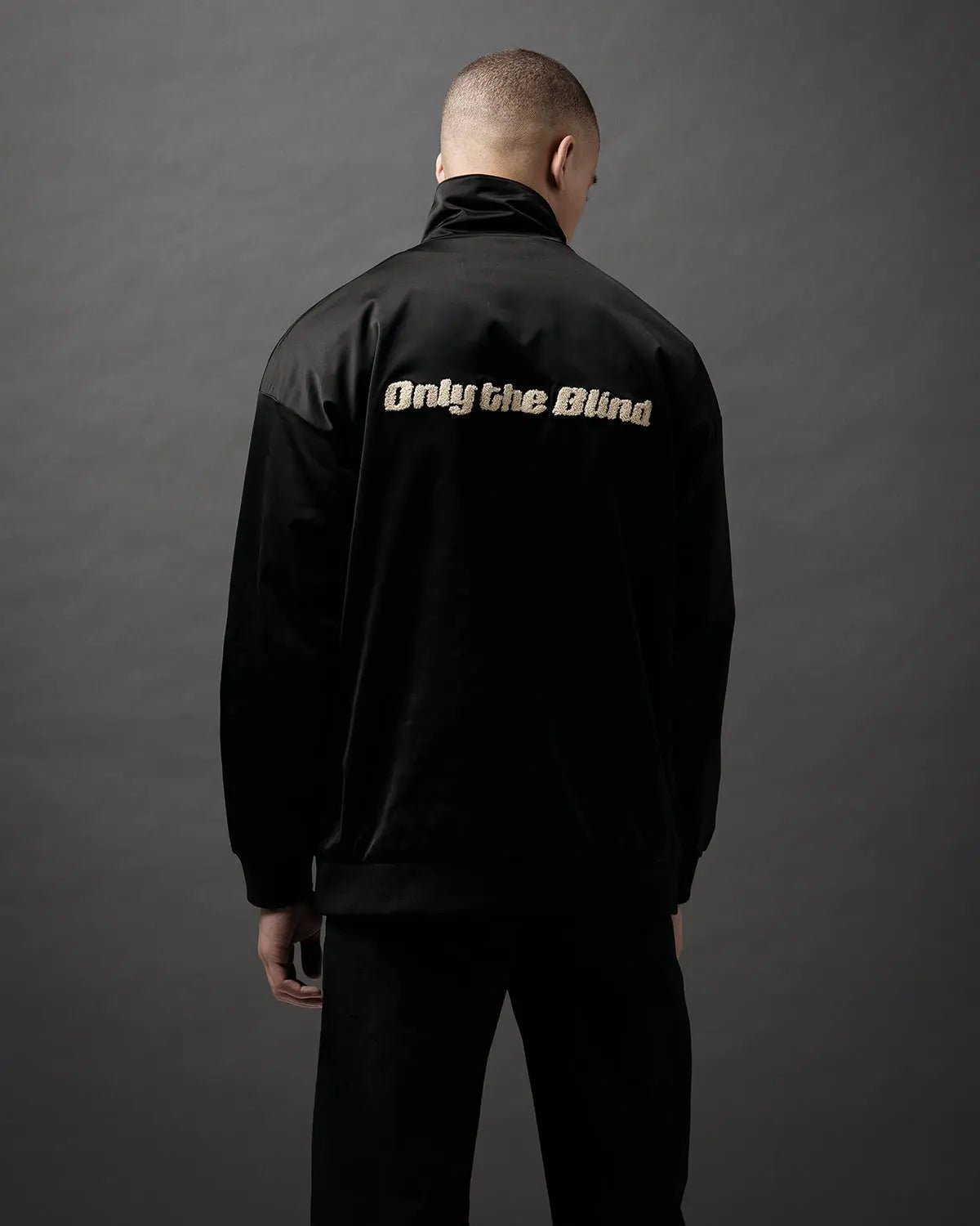 Black Satin Half Zip Bomber