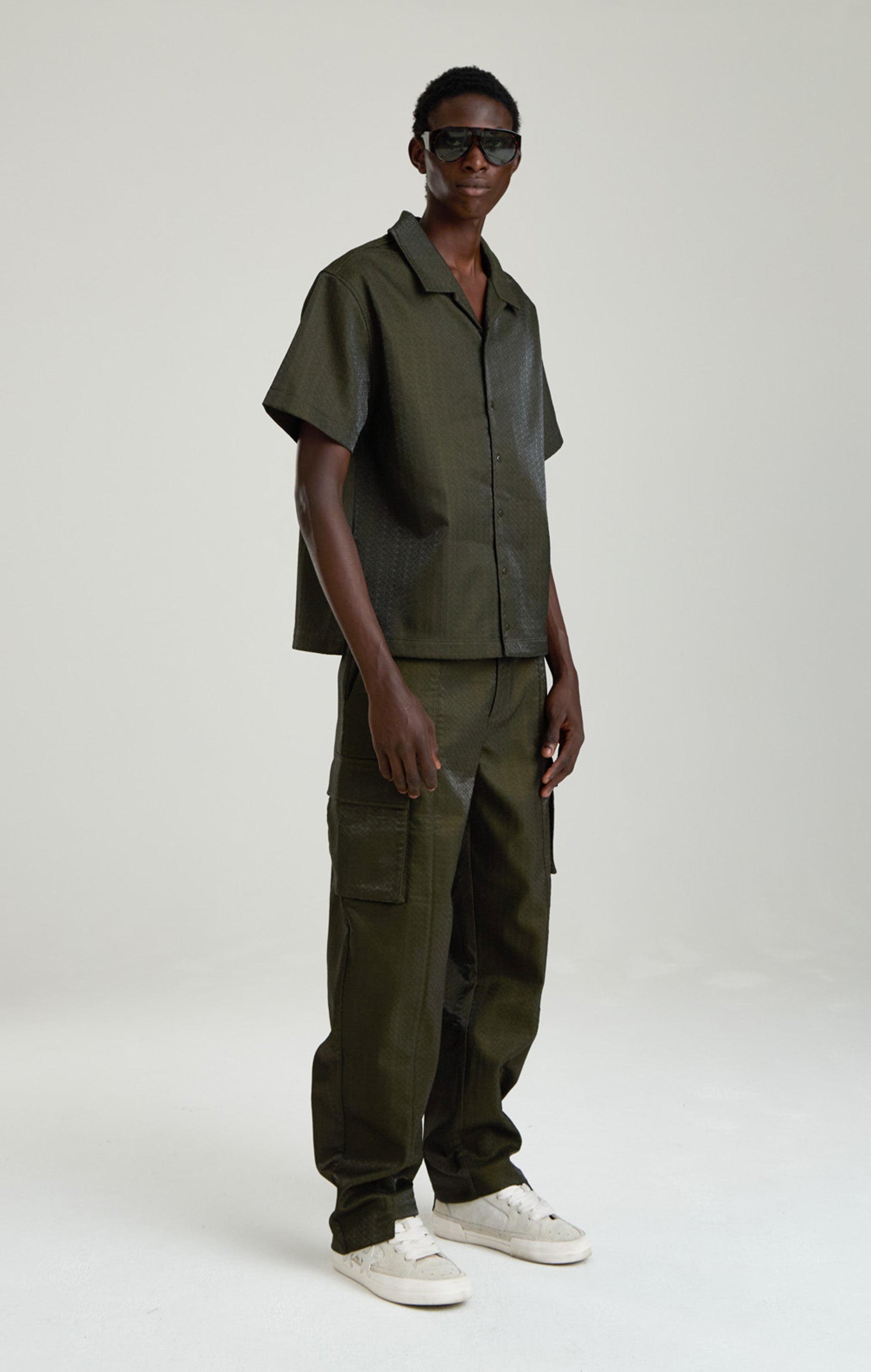 IRIDESCENT GREEN EMBROIDERED PANTS