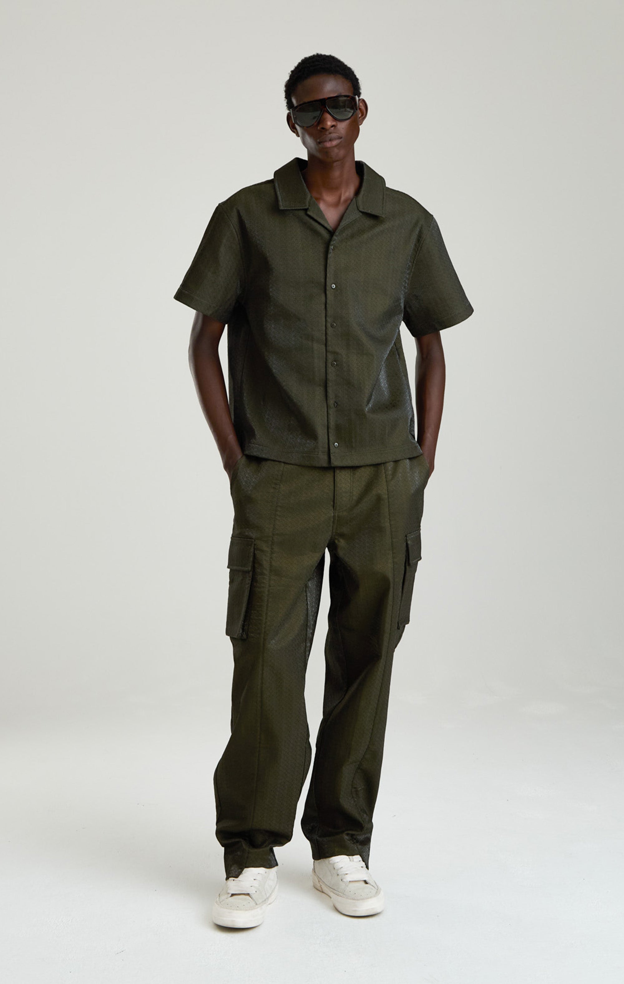 IRIDESCENT GREEN EMBROIDERED PANTS