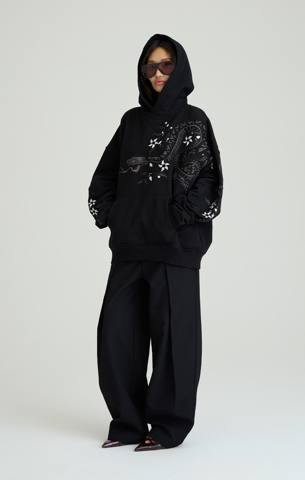 Night Python Embroidered Hoodie
