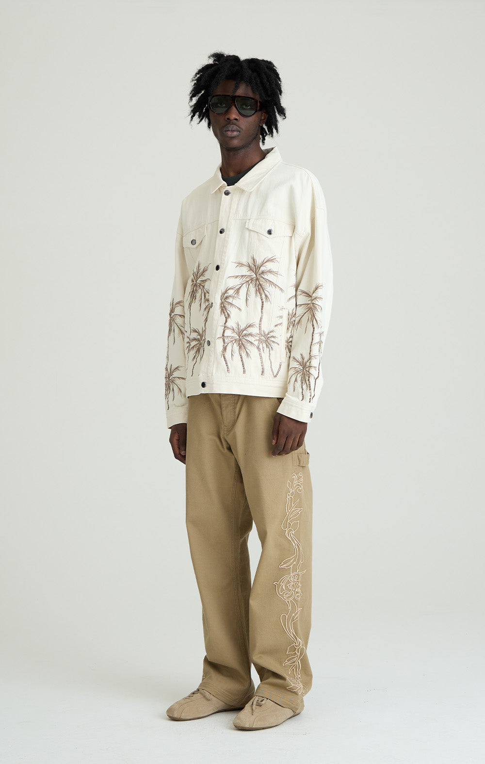 ONLY THE BLIND - Beige Palm Denim Jacket