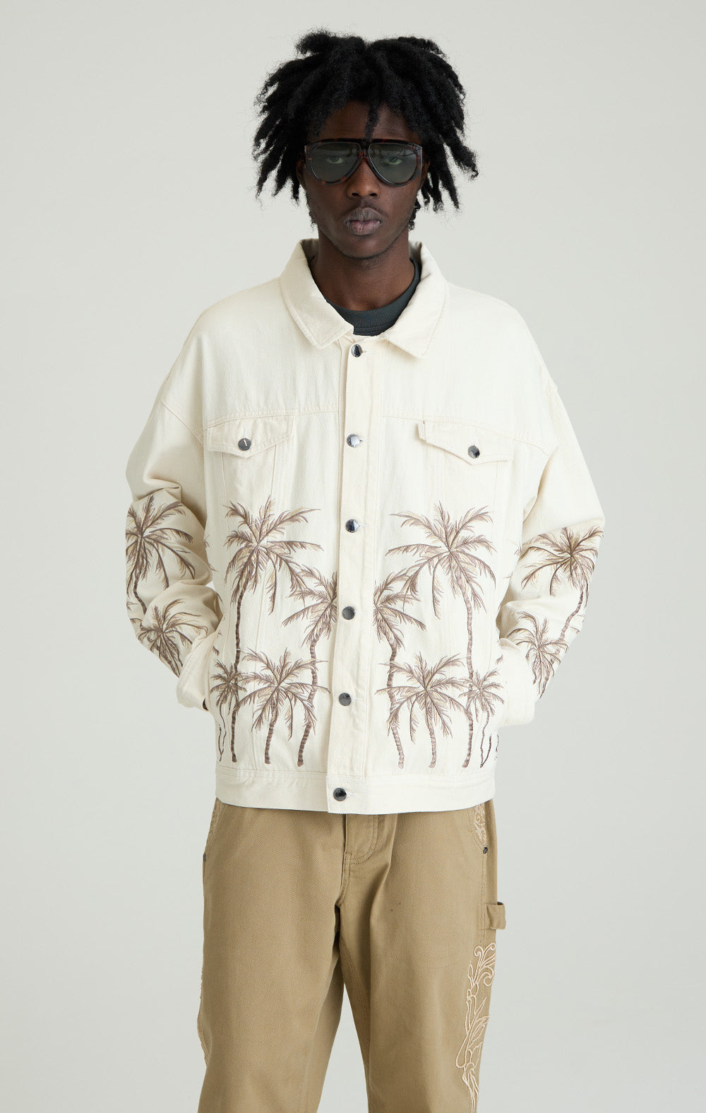 ONLY THE BLIND - Beige Palm Denim Jacket