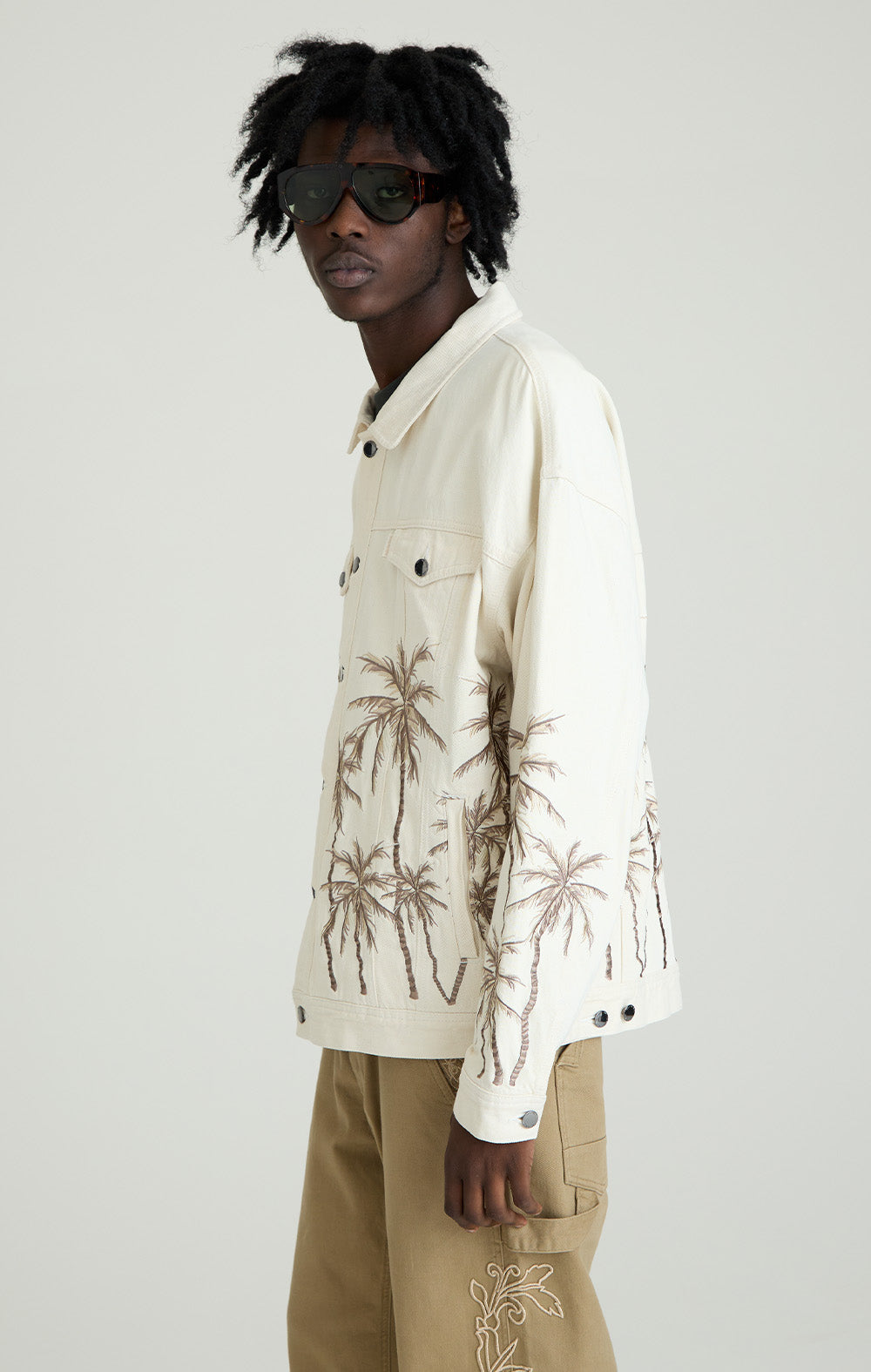 ONLY THE BLIND - Beige Palm Denim Jacket
