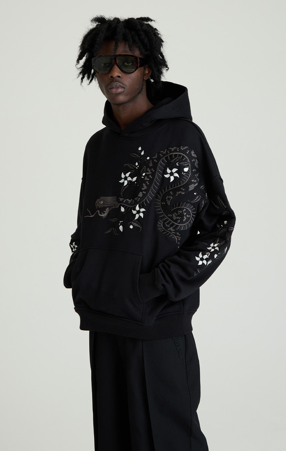 Night Python Embroidered Hoodie