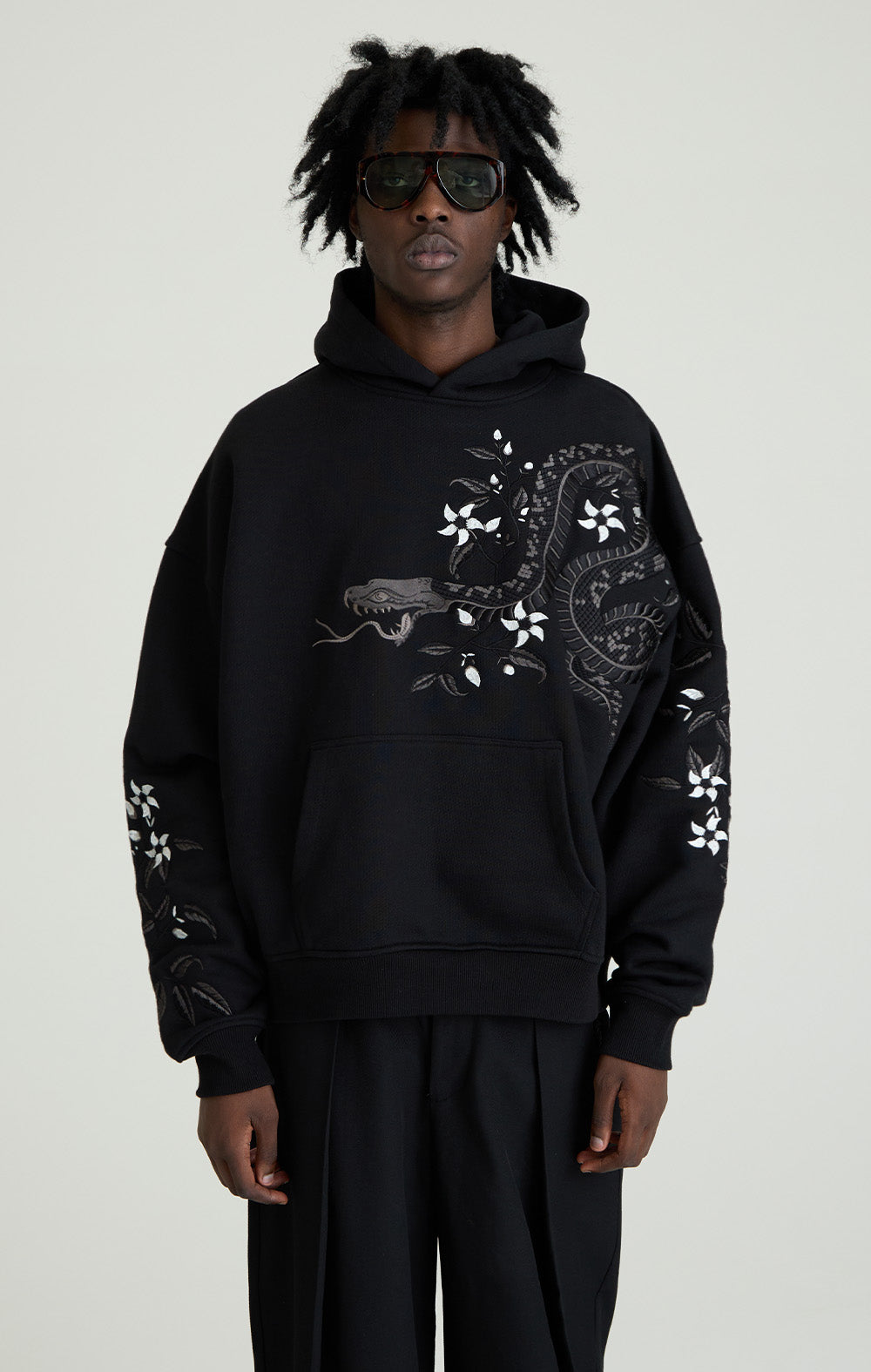 Night Python Embroidered Hoodie