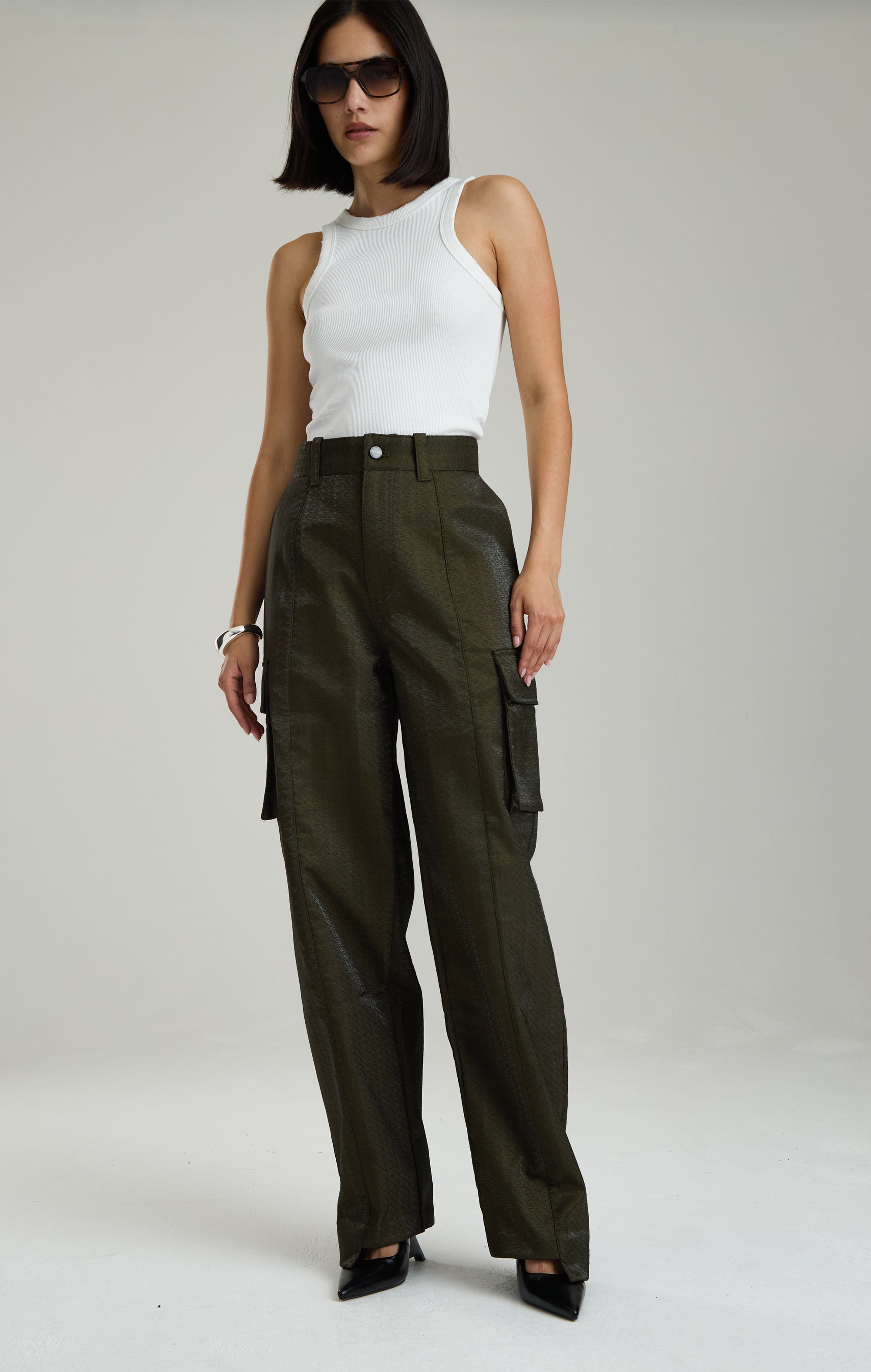 IRIDESCENT GREEN EMBROIDERED PANTS