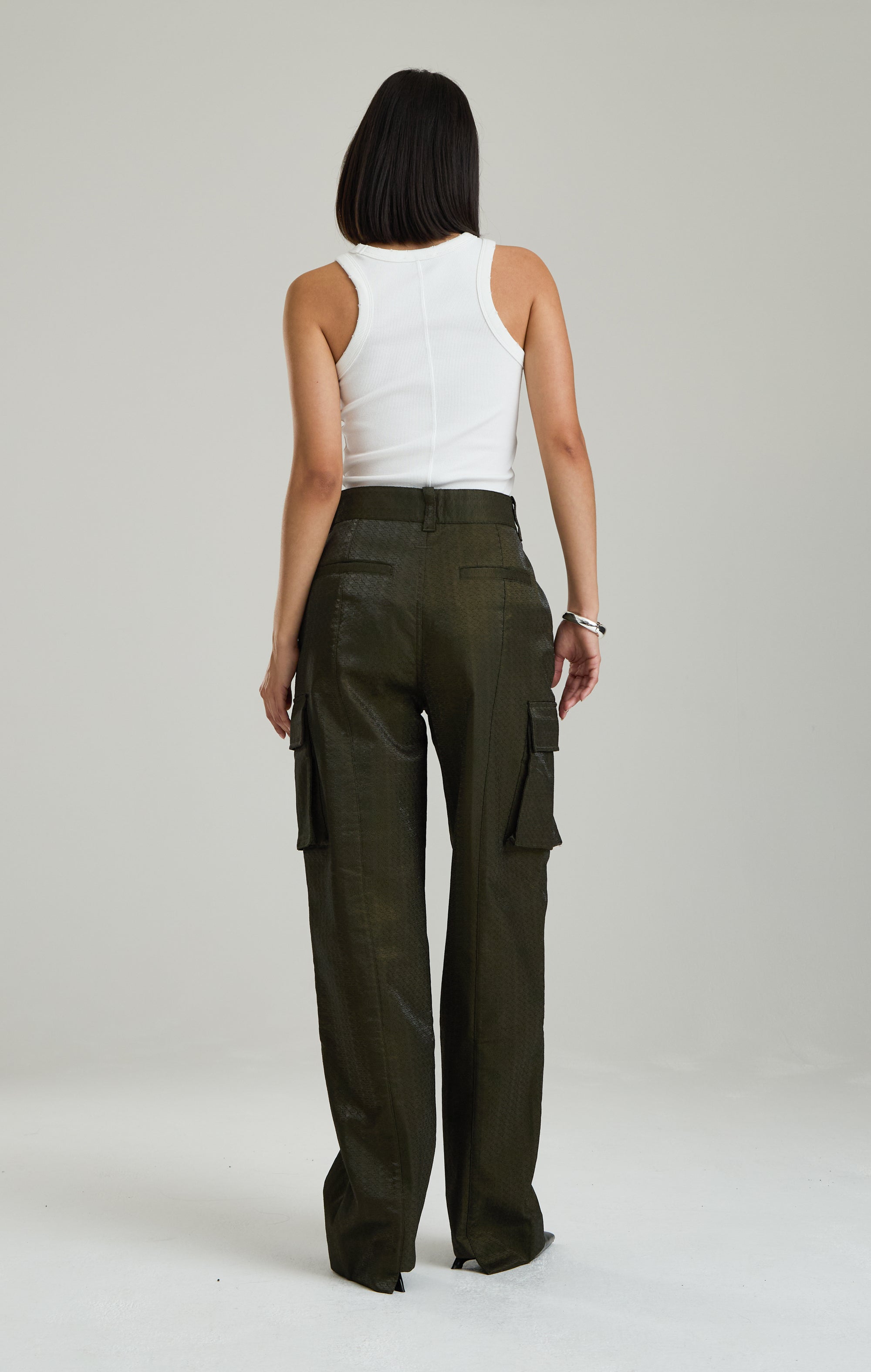 IRIDESCENT GREEN EMBROIDERED PANTS