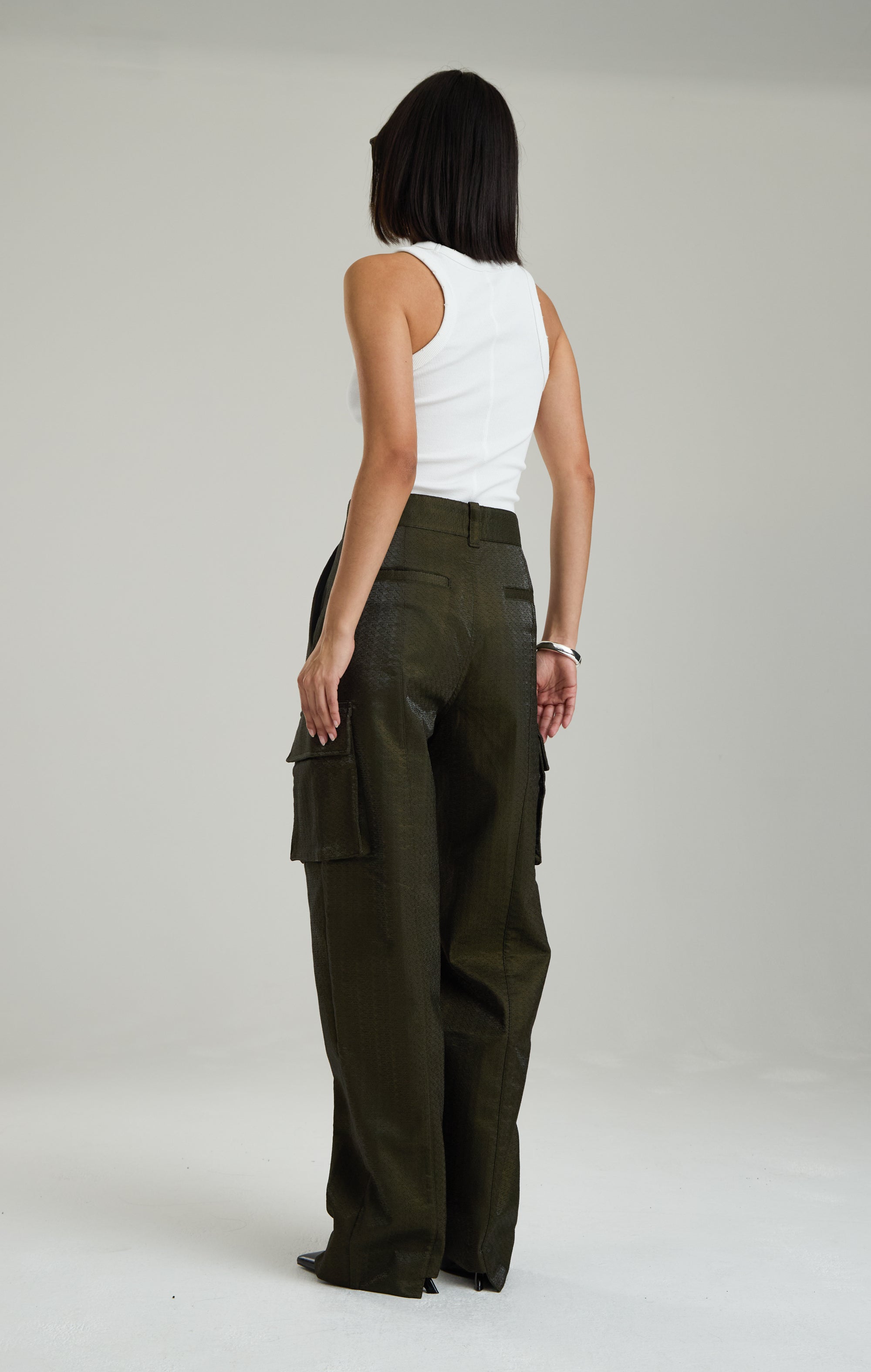 IRIDESCENT GREEN EMBROIDERED PANTS