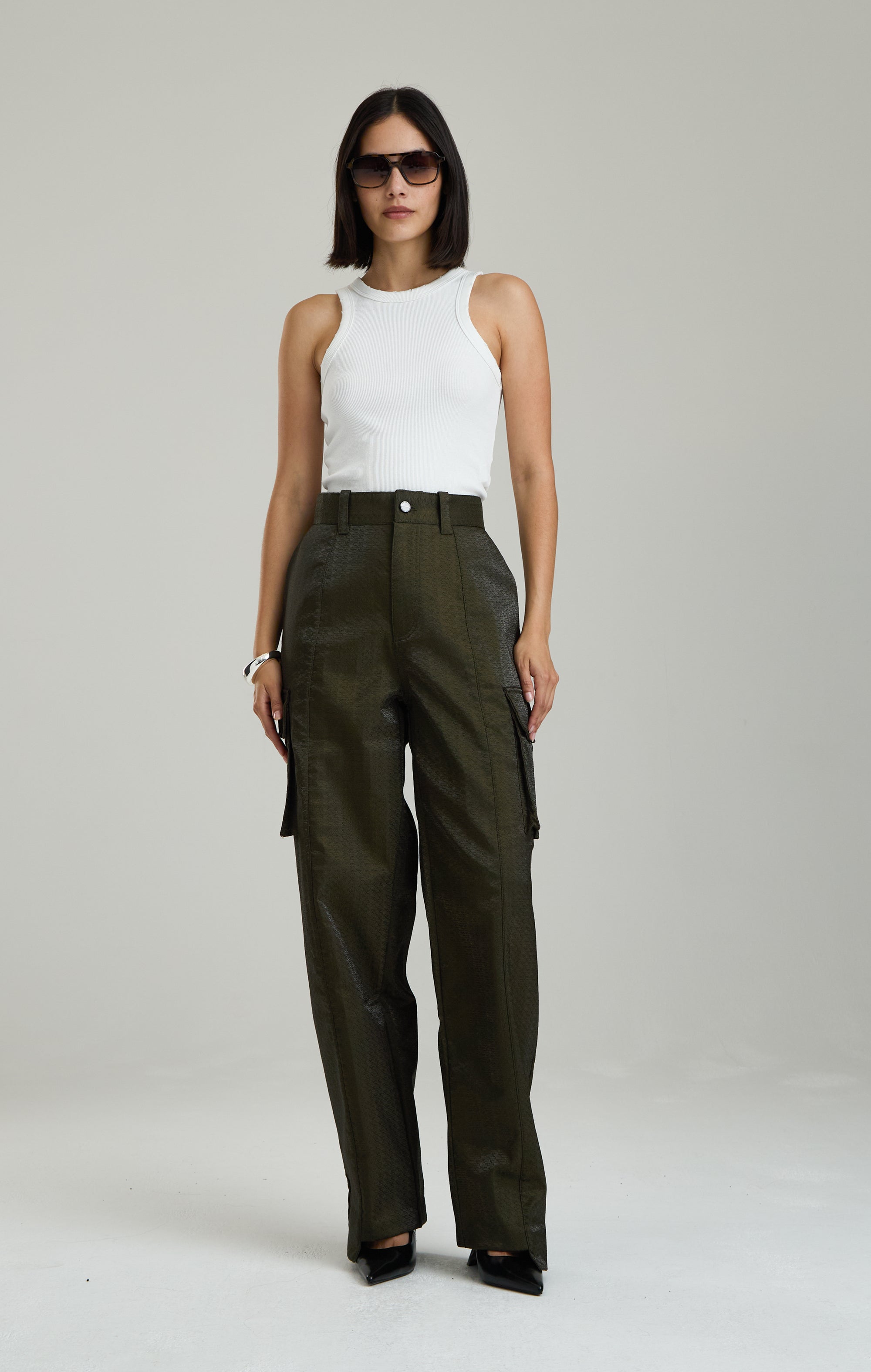 IRIDESCENT GREEN EMBROIDERED PANTS