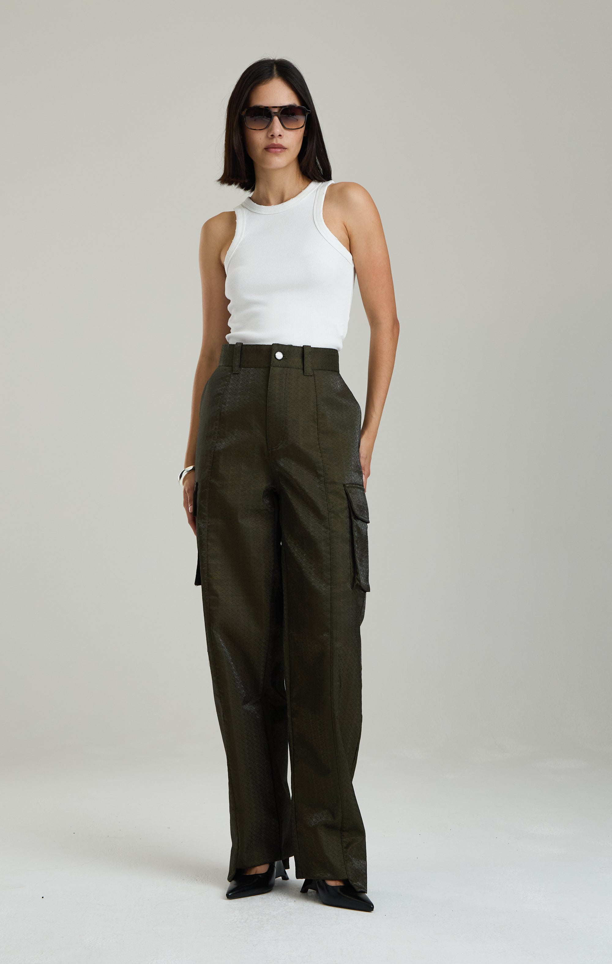 IRIDESCENT GREEN EMBROIDERED PANTS