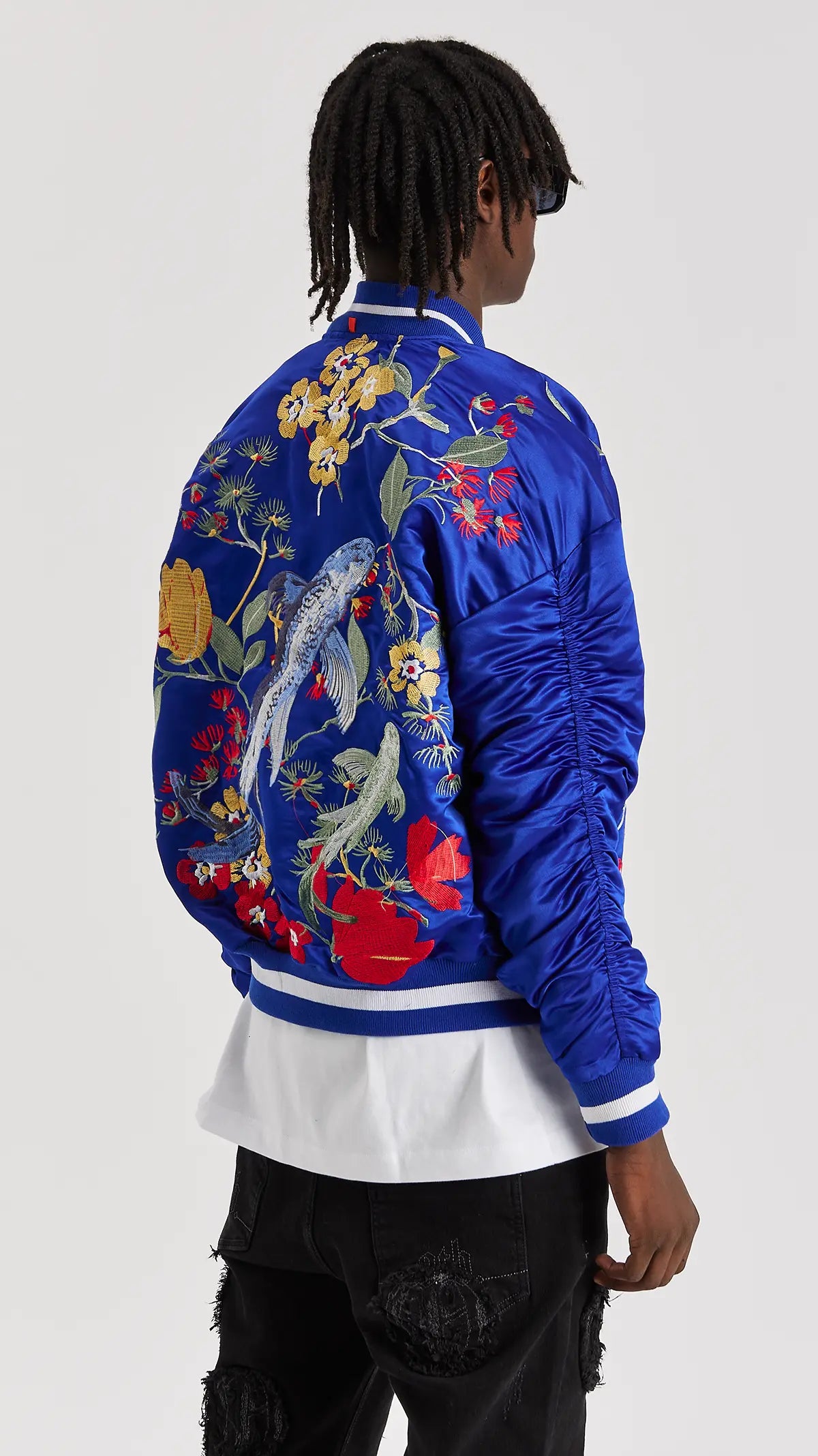 SIGNATURE SATIN MAZARINE EMBROIDERED BOMBER JACKET