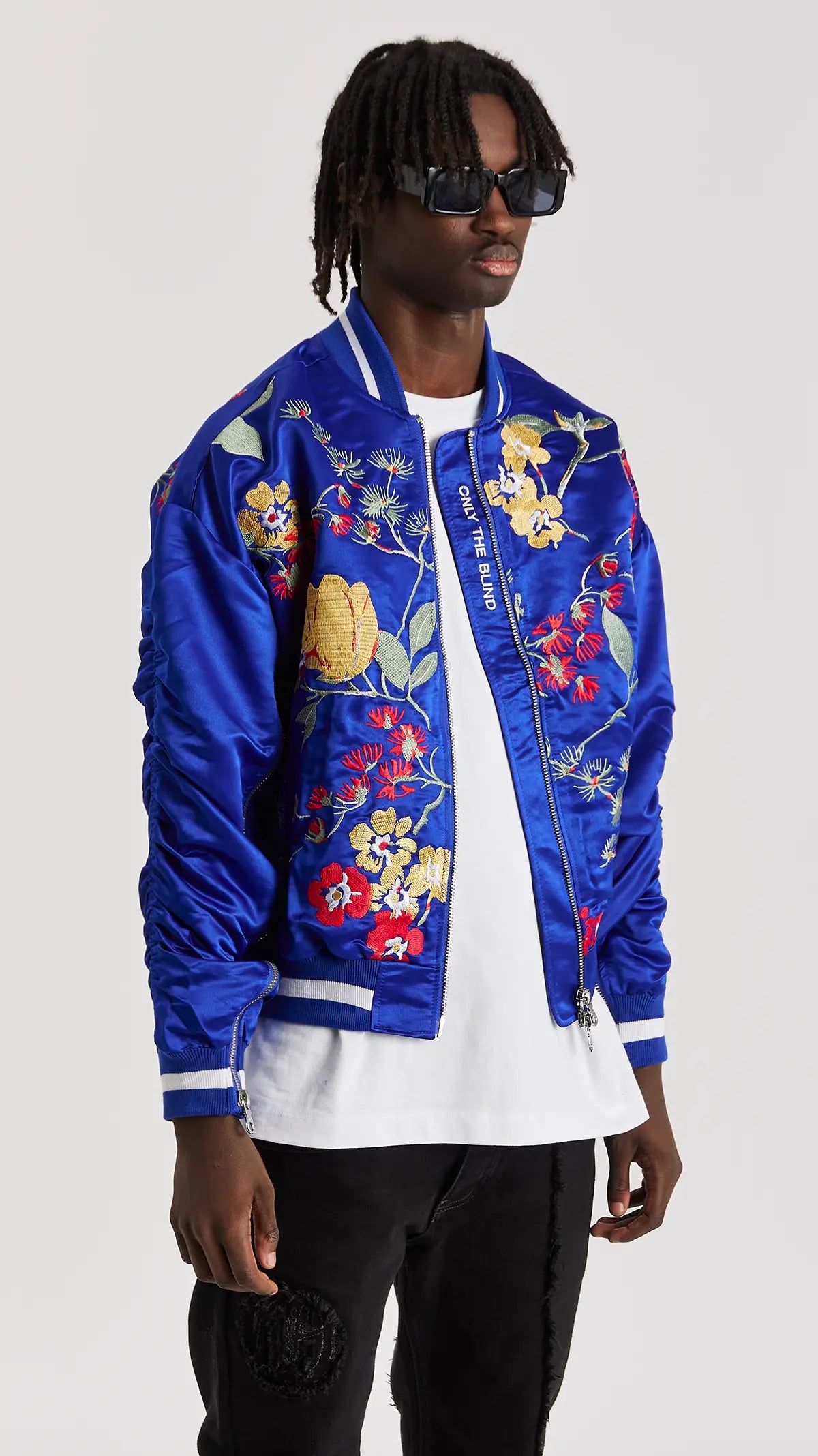 SIGNATURE SATIN MAZARINE EMBROIDERED BOMBER JACKET