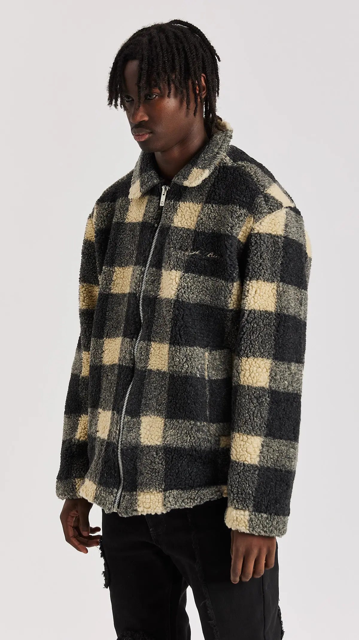 Beige Check Borg Jacket