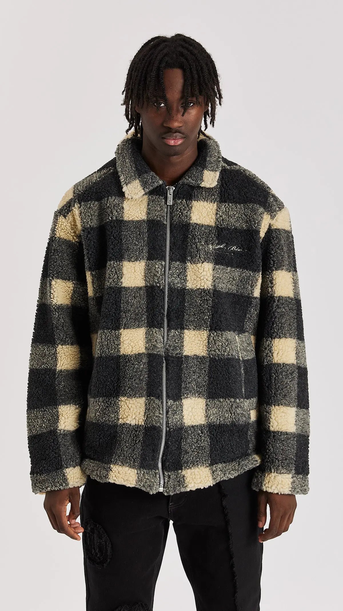 Beige Check Borg Jacket