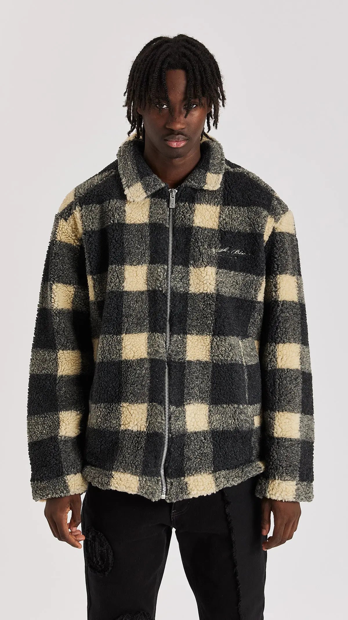 Beige Check Borg Jacket - ONLY THE BLIND™