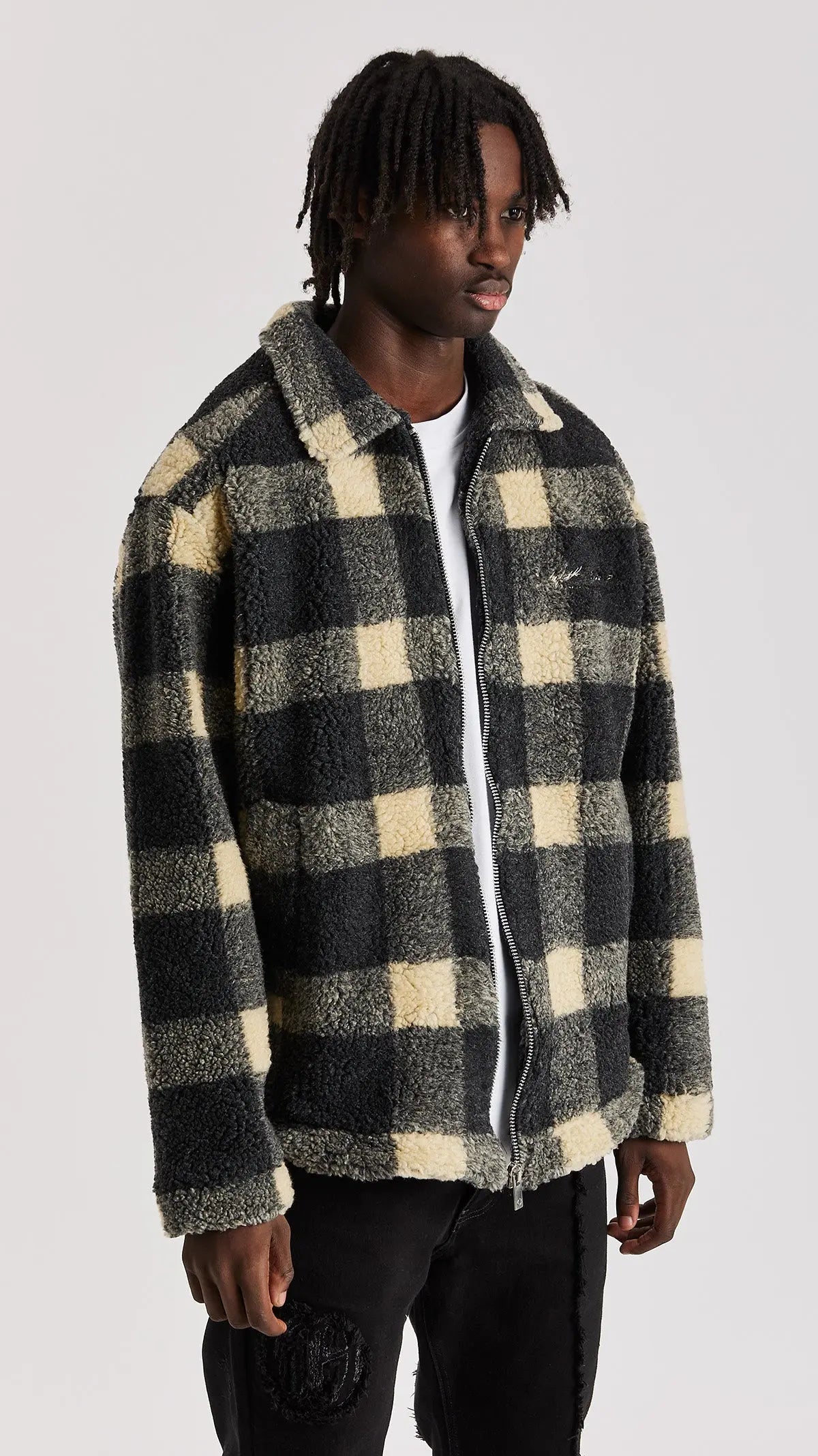 Beige Check Borg Jacket - ONLY THE BLIND™