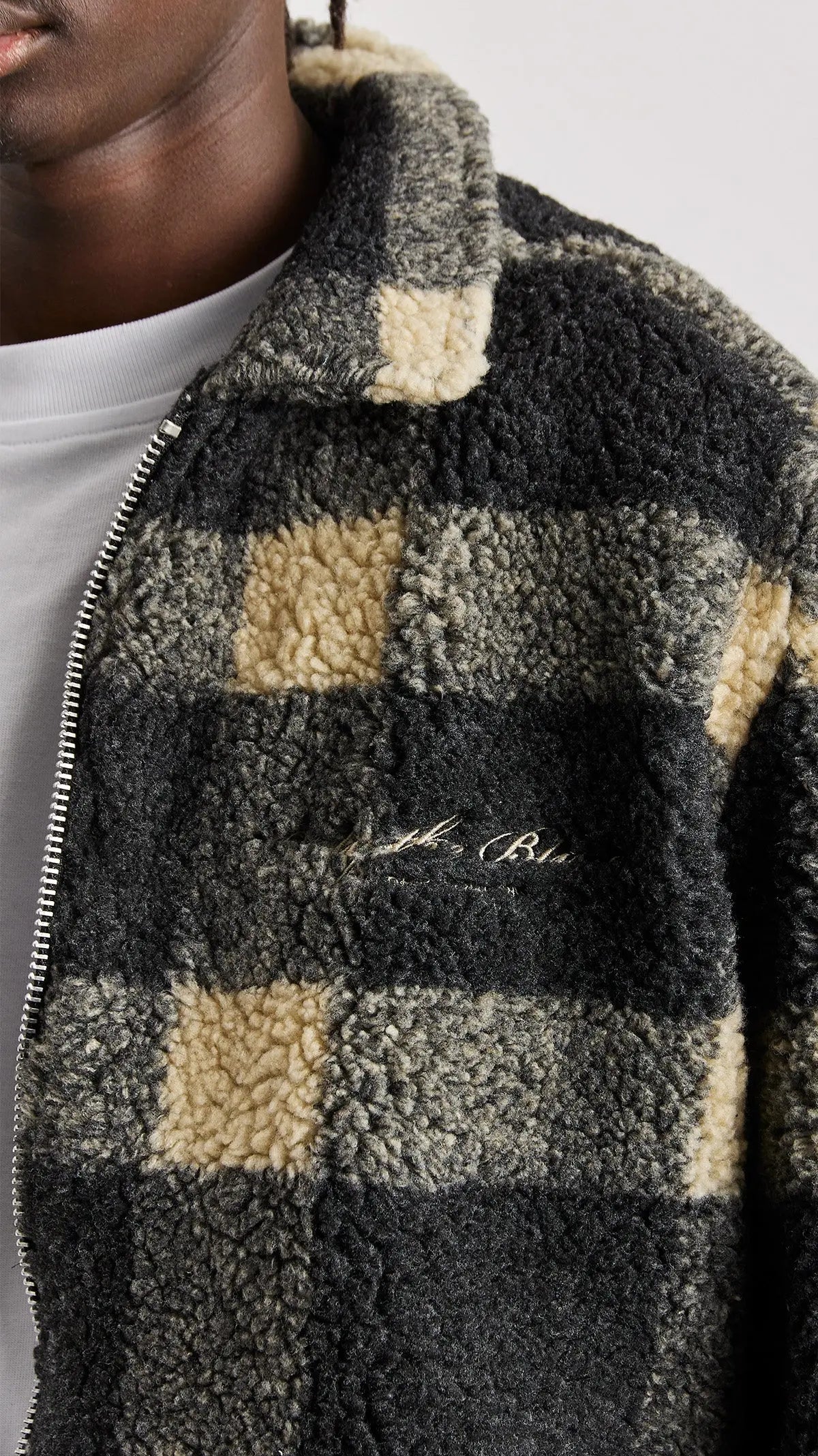 Beige Check Borg Jacket - ONLY THE BLIND™