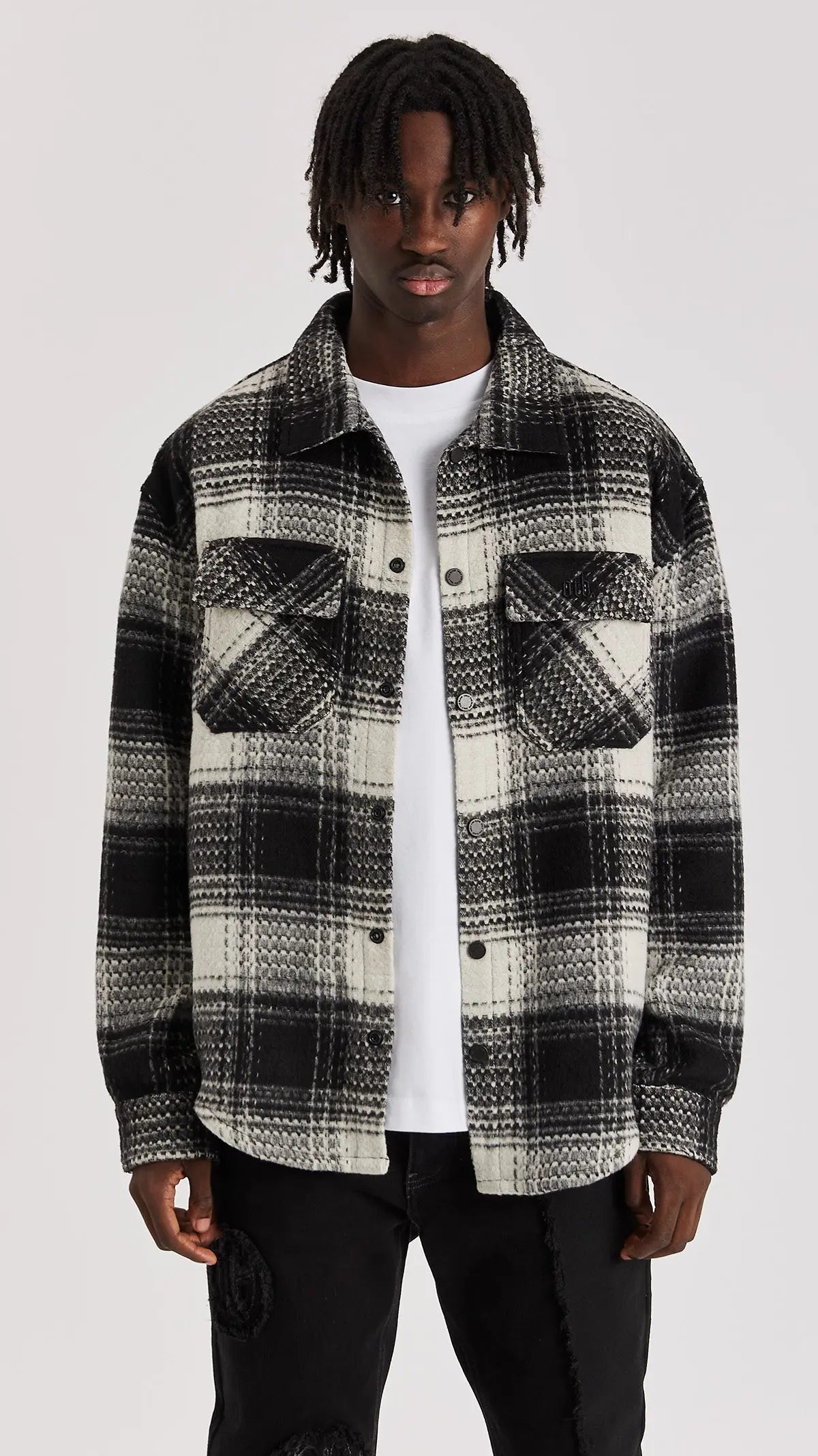 WHITE CHECK FLANNEL SHIRT