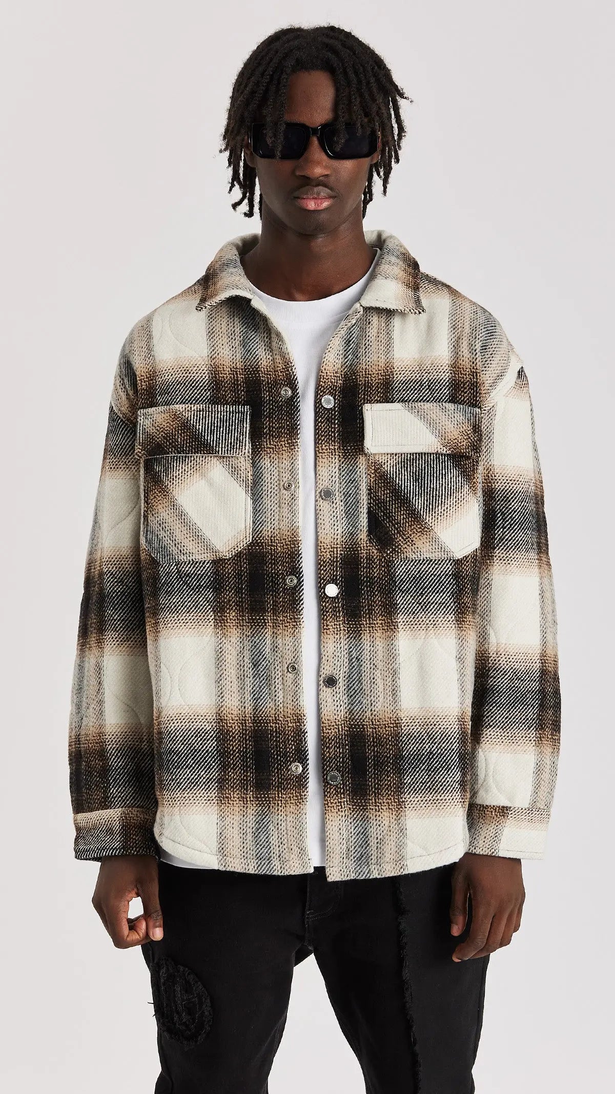 TAUPE QUILTED FLANNEL SHIRT