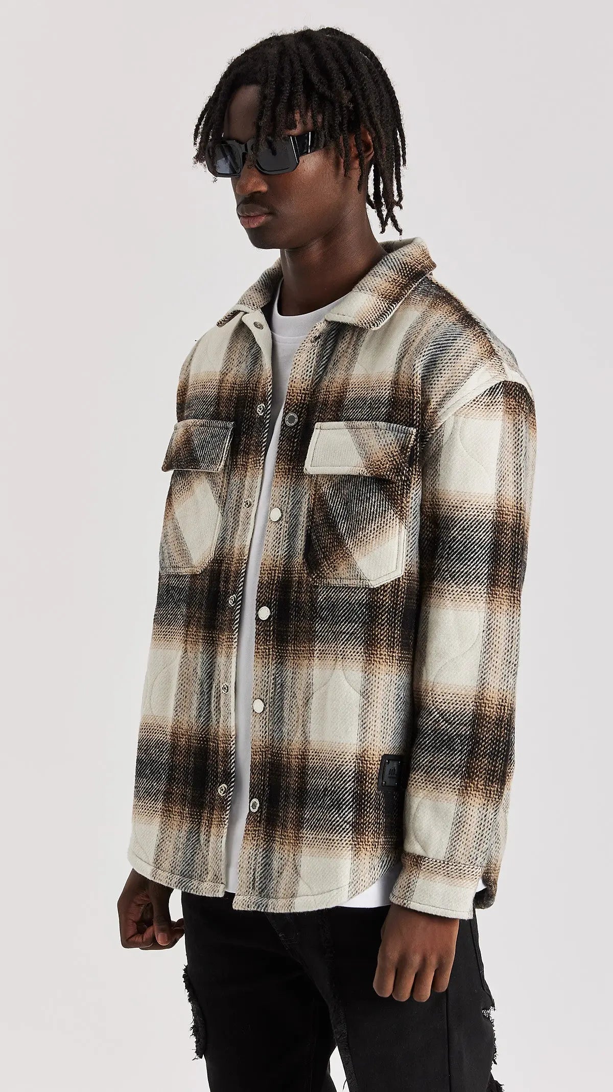 TAUPE QUILTED FLANNEL SHIRT