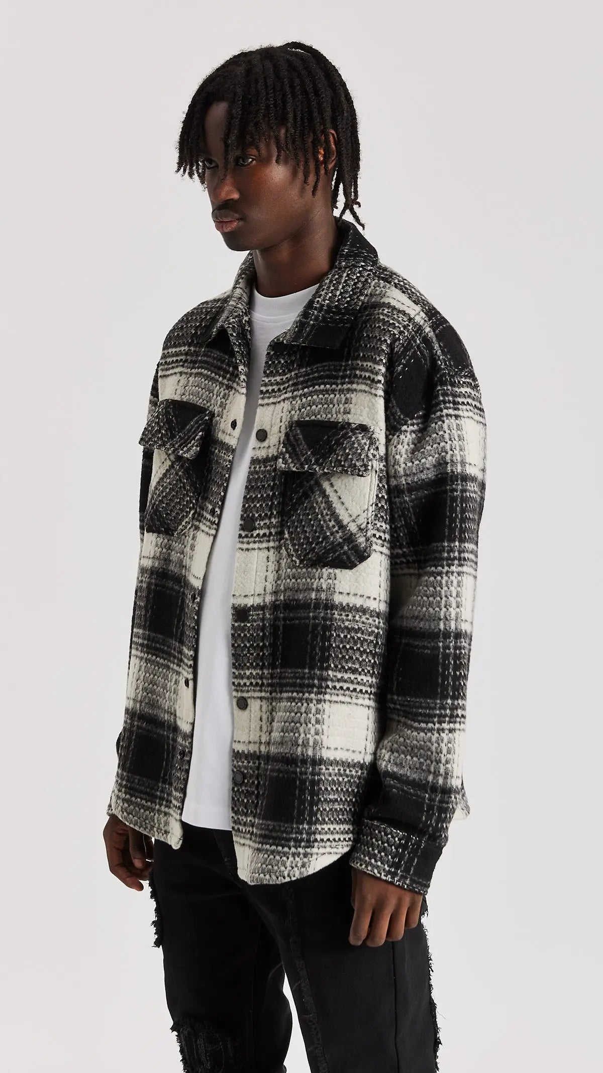 WHITE CHECK FLANNEL SHIRT