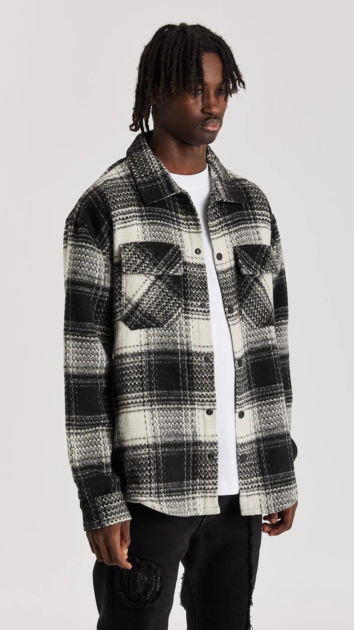 WHITE CHECK FLANNEL SHIRT