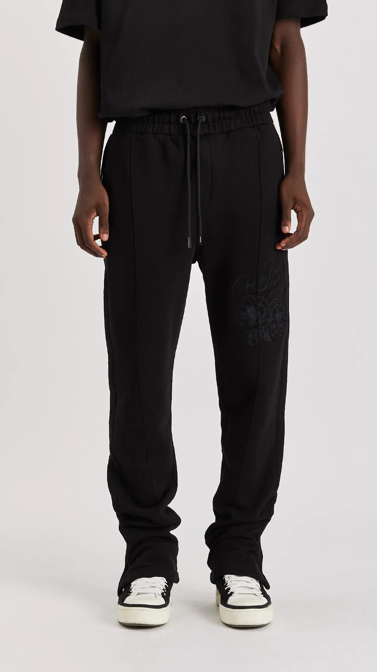 Black Floral Split Hem Sweatpants