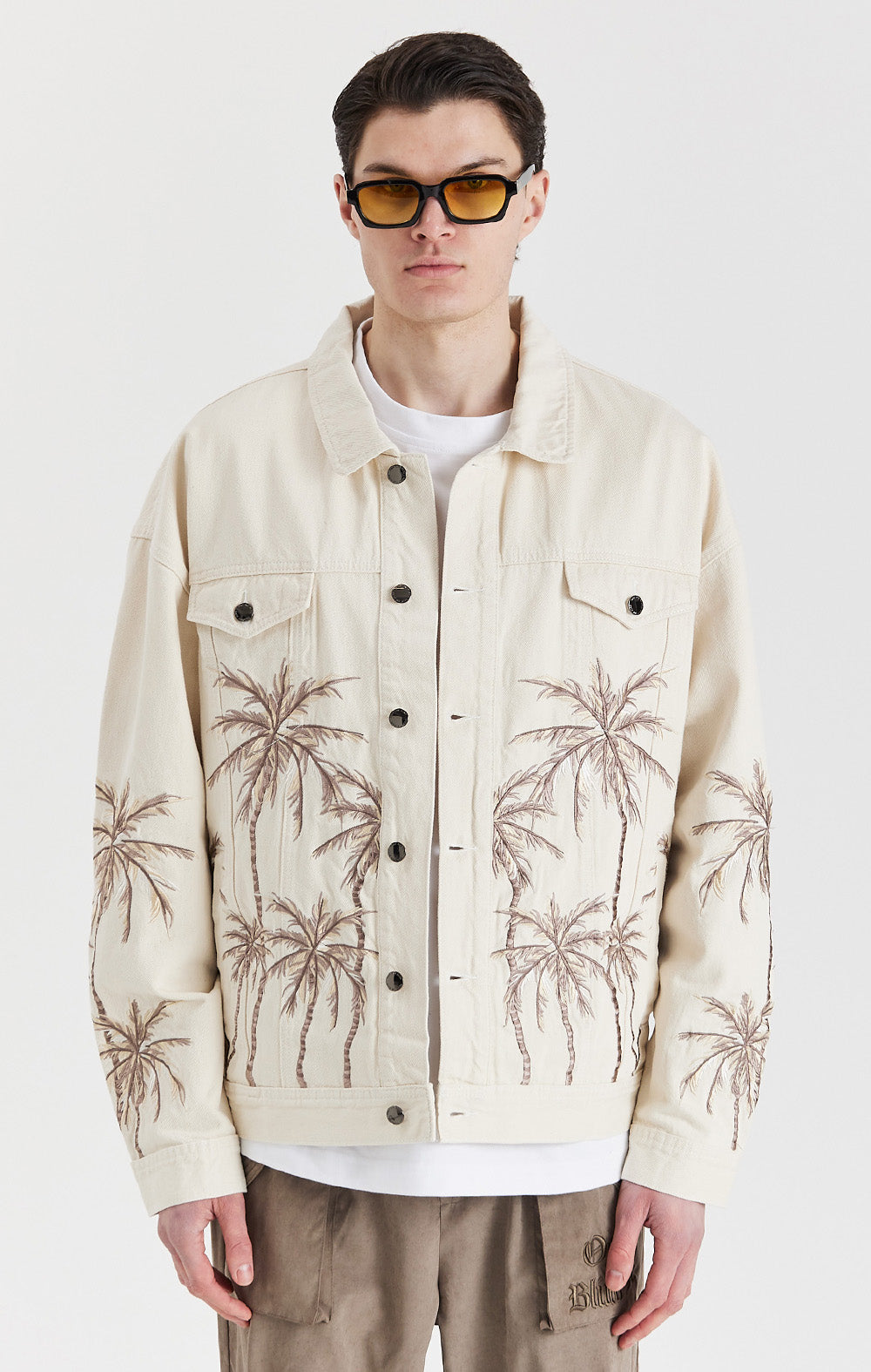 Beige Palm Denim Jacket