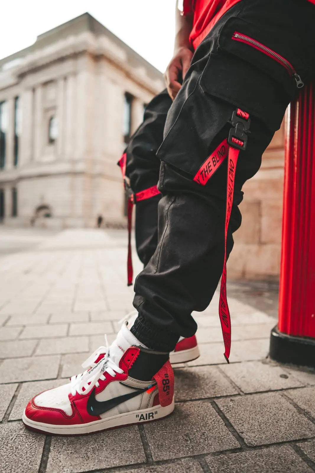 Black/Red Strapped Cargo Bottoms