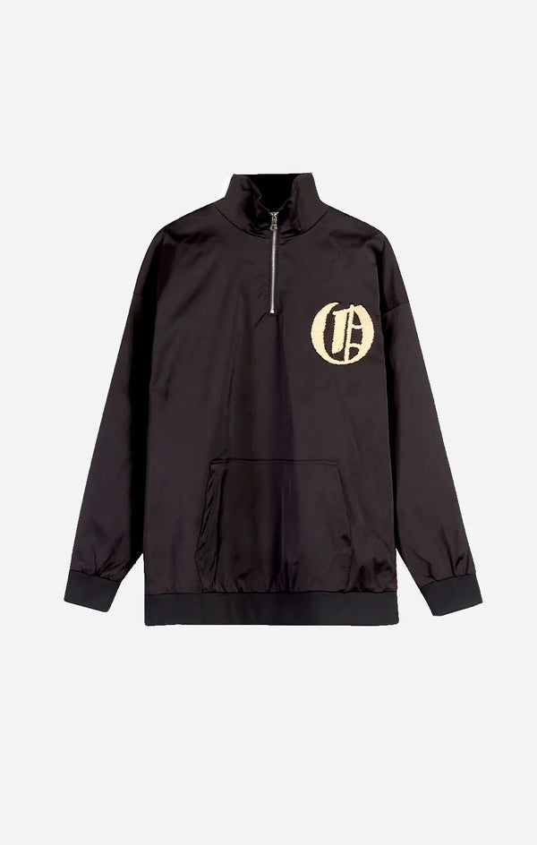 Black Satin Half Zip Bomber