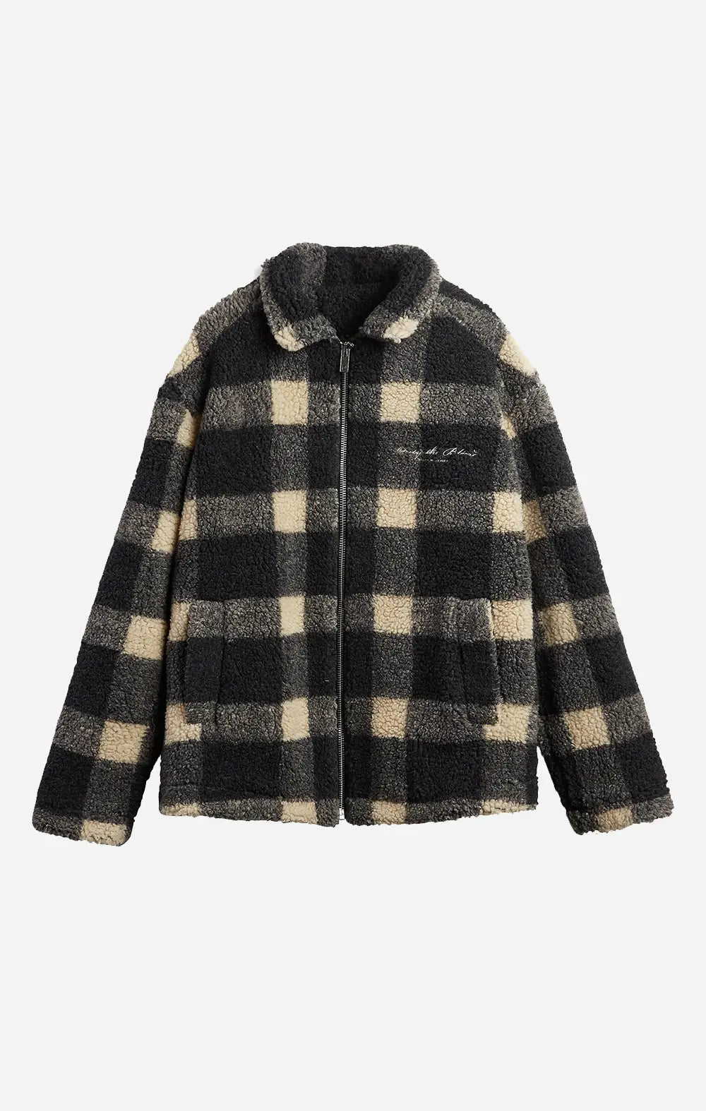 BEIGE CHECK BORG JACKET